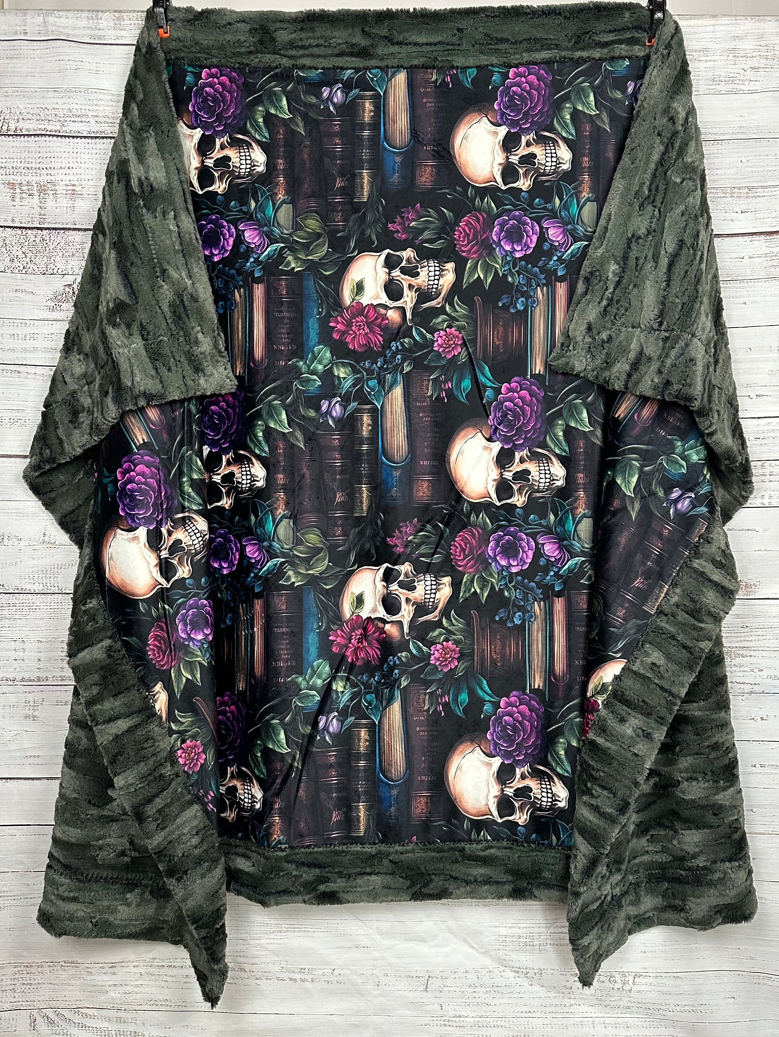 Books and Skulls Camo Print Luxe Large 55x79 Minky Blanket - Soft Throw for Bed, Couch, and Outdoor Camping