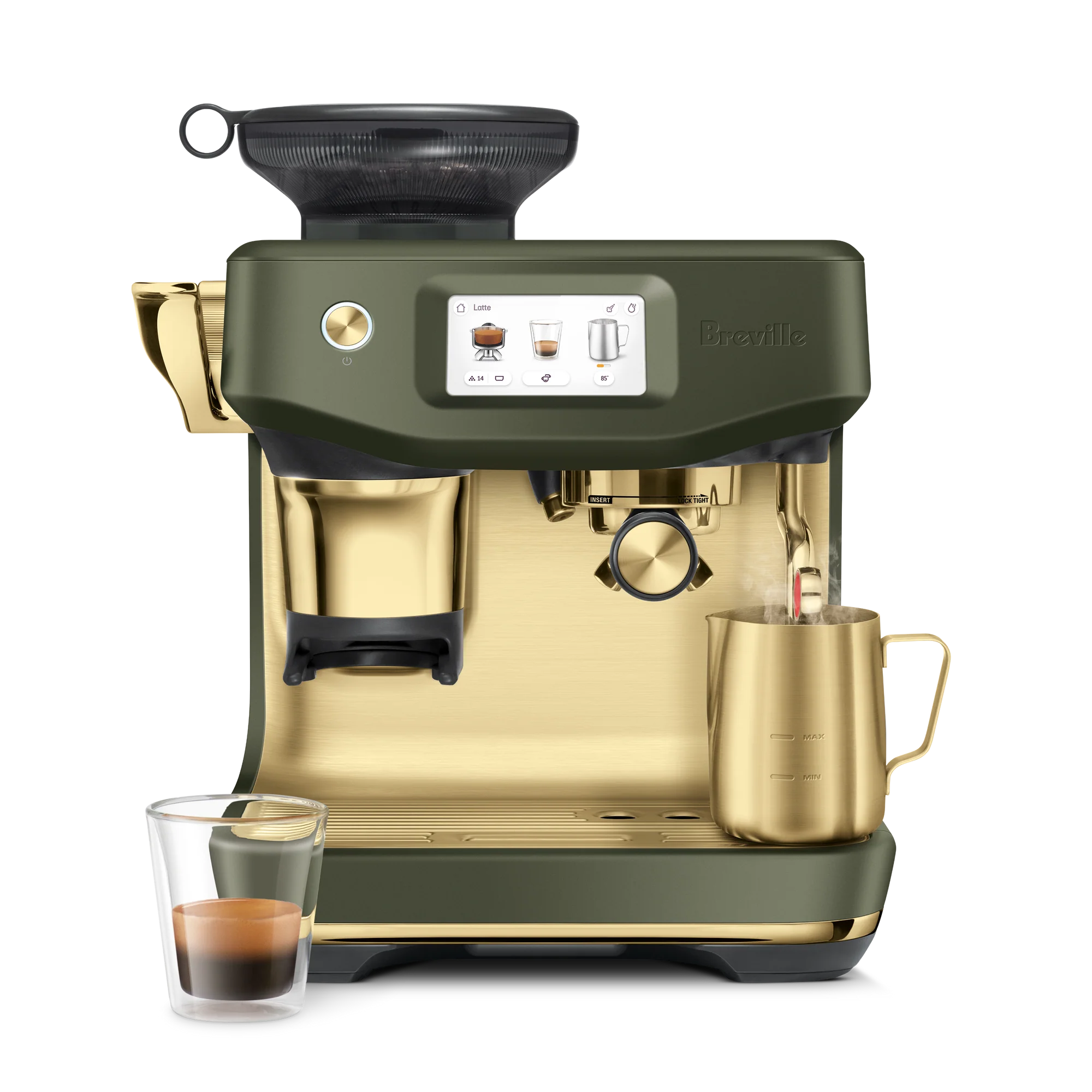 Breville Barista Touch Impress Espresso Machine with Milk Frother - Premium Olive Tapenade Brass Finish for Home Baristas | Perfect for Espresso, Cappuccino & Latte Making at Home