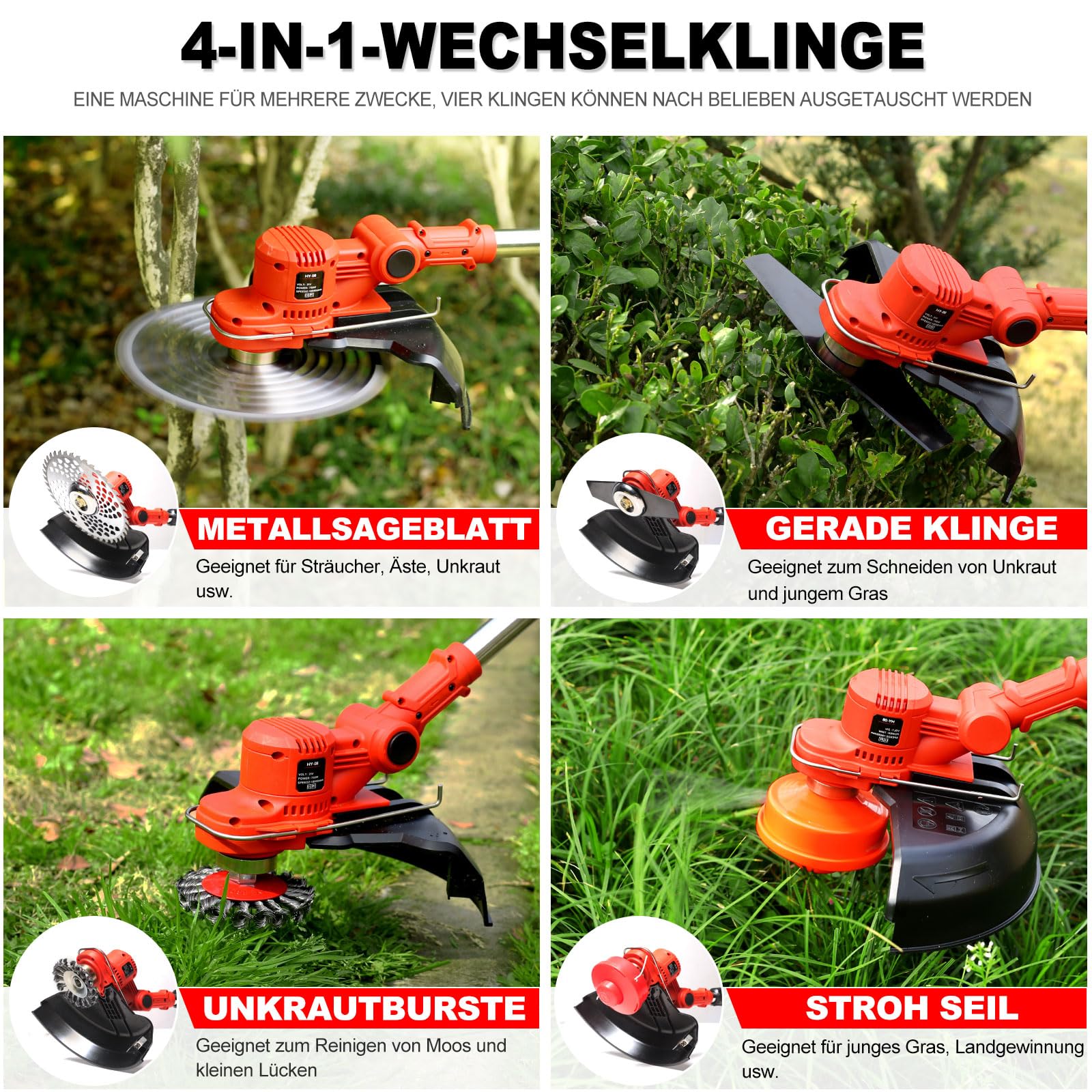 21V 4.0Ah Cordless Grass Trimmer & Weed Brush - 4-in-1 Electric Lawn Trimmer with 20,000 RPM, Telescopic Handle (1-45cm) & 90° Swivel Head - Perfect for Lawn Care, Garden Maintenance & Yard Work