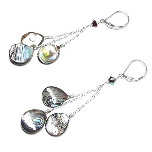 Three Abalone Teardrop Lever Back Earrings - Sterling Silver Dangle Earrings for Women | Perfect for Weddings, Parties & Special Occasions
