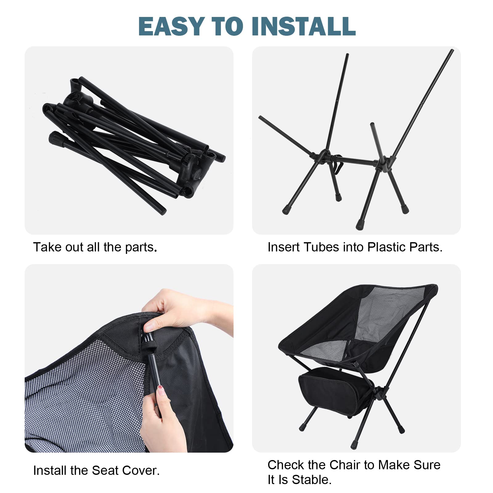 Ultralight Folding Camping Chair - Portable Backpacking Chair for Hiking & Outdoor Adventures - Compact Travel Chair with 176 lbs Capacity & Breathable Mesh Fabric (Black) - Perfect for Camping, Picnics, Beach Trips & Backyard Relaxation