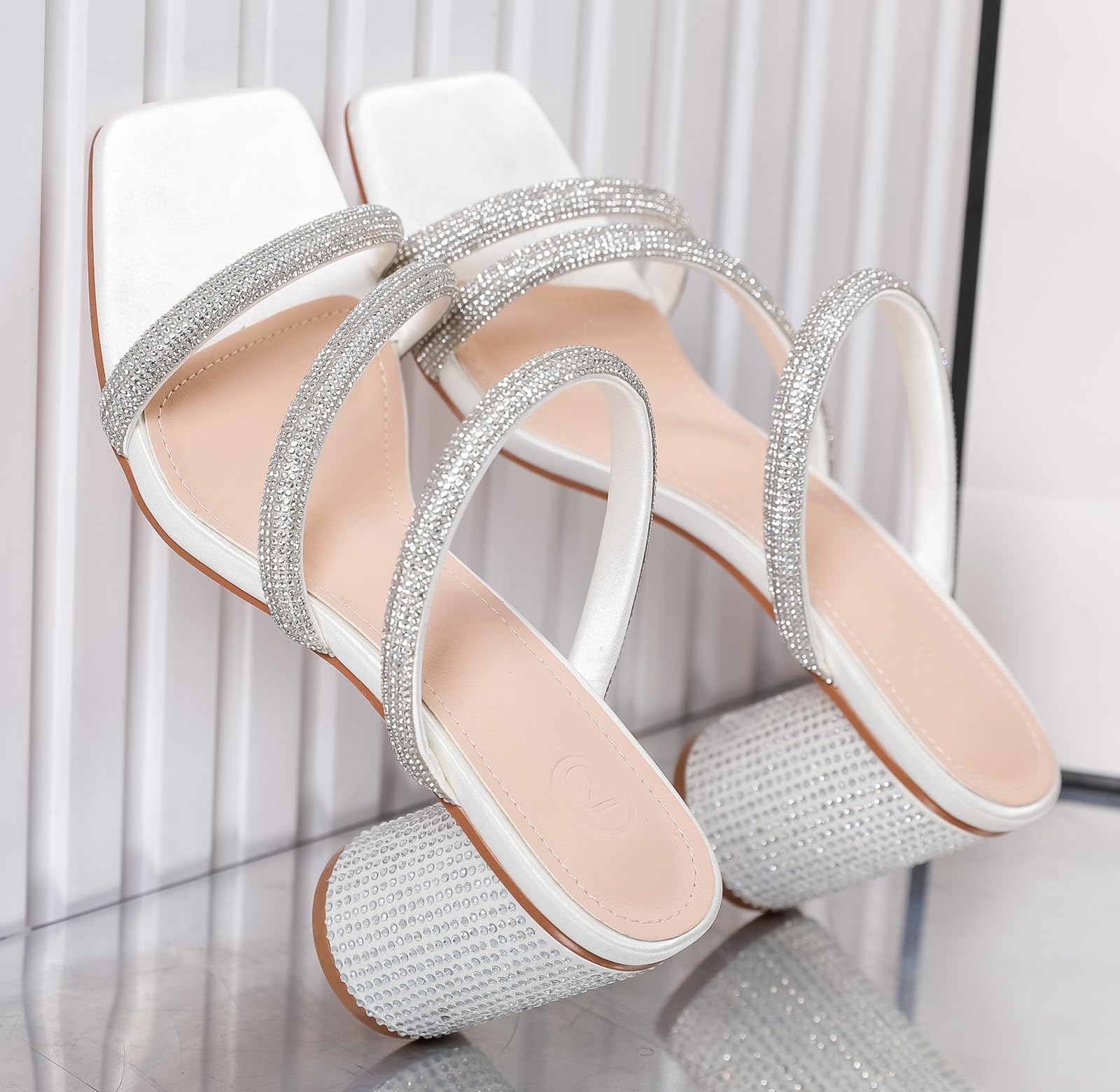 DADAWEN Women's Rhinestone Heeled Sandals - Square Toe Strappy Chunky Block Heels for Wedding, Party & Evening Events - Comfortable Dress Pumps for Women - Perfect for Bridal, Prom & Special Occasions