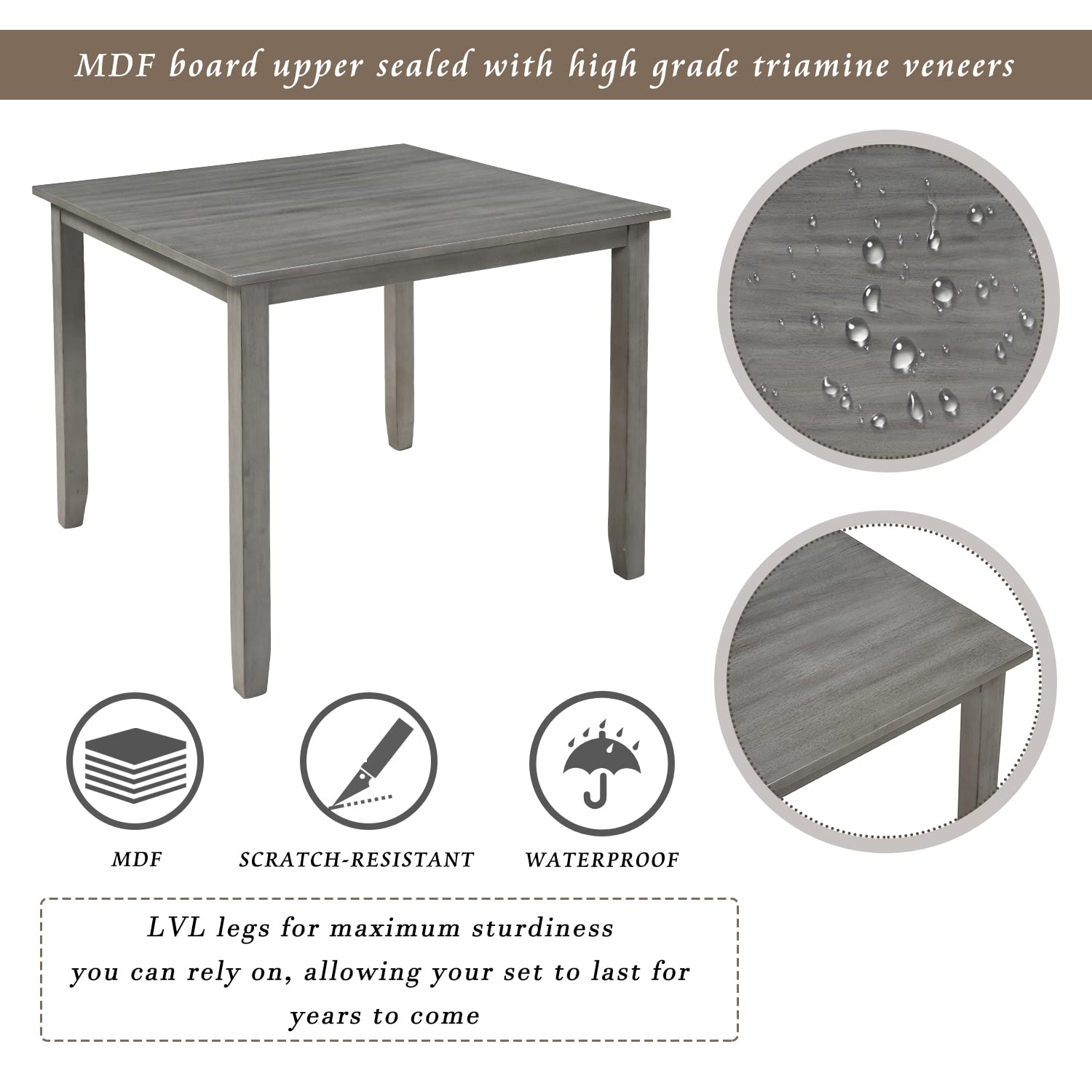 5-Piece Industrial Style Dining Table Set - Vintage Rectangular Wooden Kitchen Table with 4 Burlap Upholstered Chairs & Thick Cushions - Brown & Cottage White - Perfect for Farmhouse, Rustic & Modern Dining Rooms
