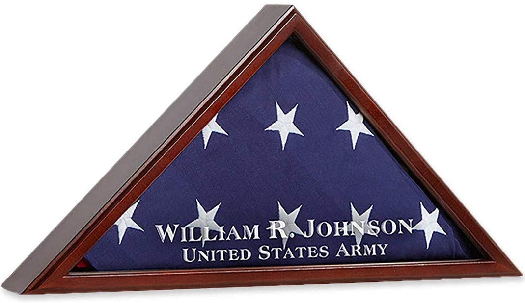 Personalized American Flag Display Case for Funeral - Burial Flag Shadow Box with Etched Glass | Holds 5' x 9.5' Folded Military Veteran Memorial Flag | Perfect for Home Memorial, Military Tribute & Funeral Decor