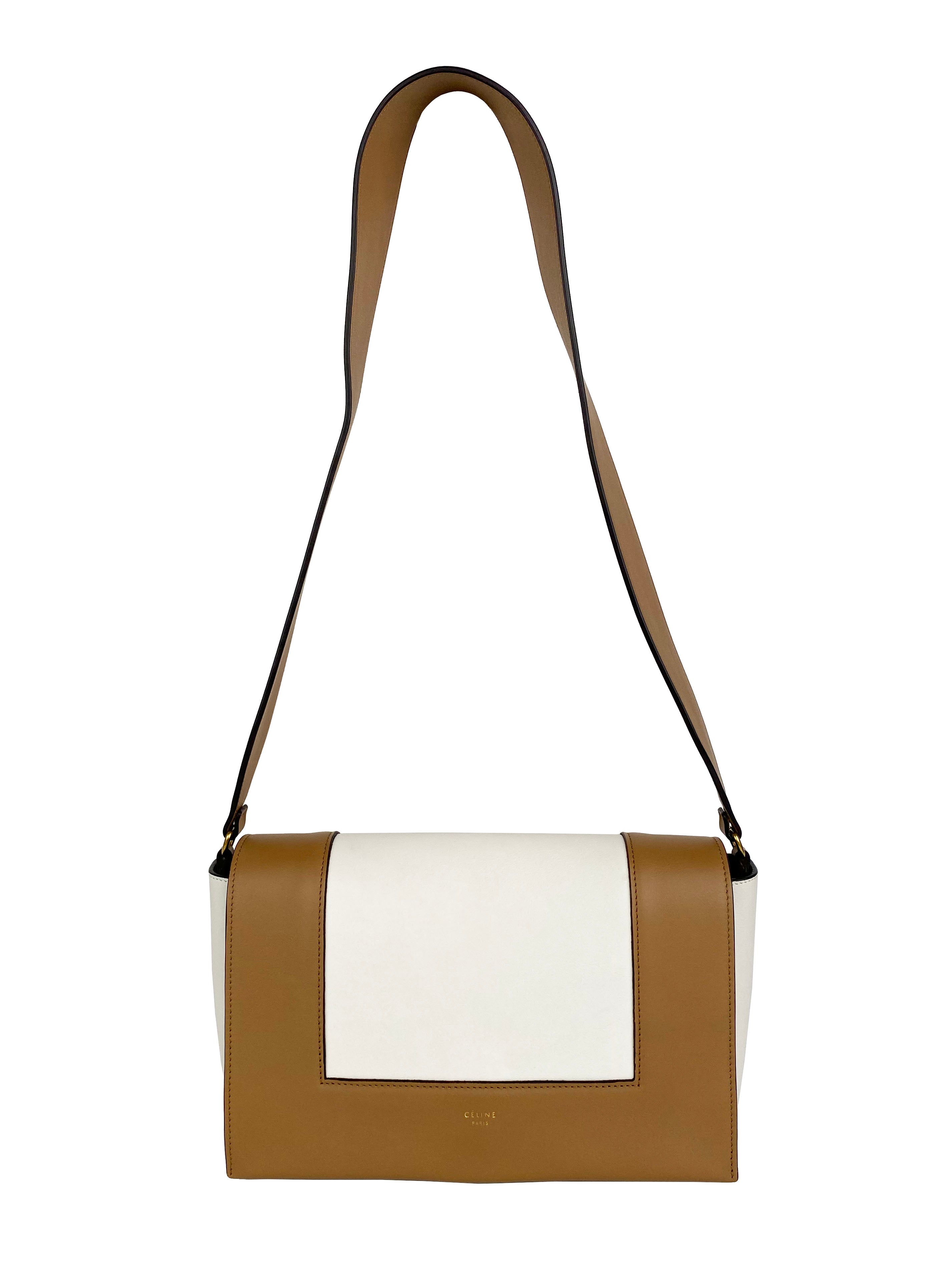 Celine Tan & Optic White Medium Frame Handbag for Women | Stylish Crossbody Purse for Work, Travel & Everyday Use