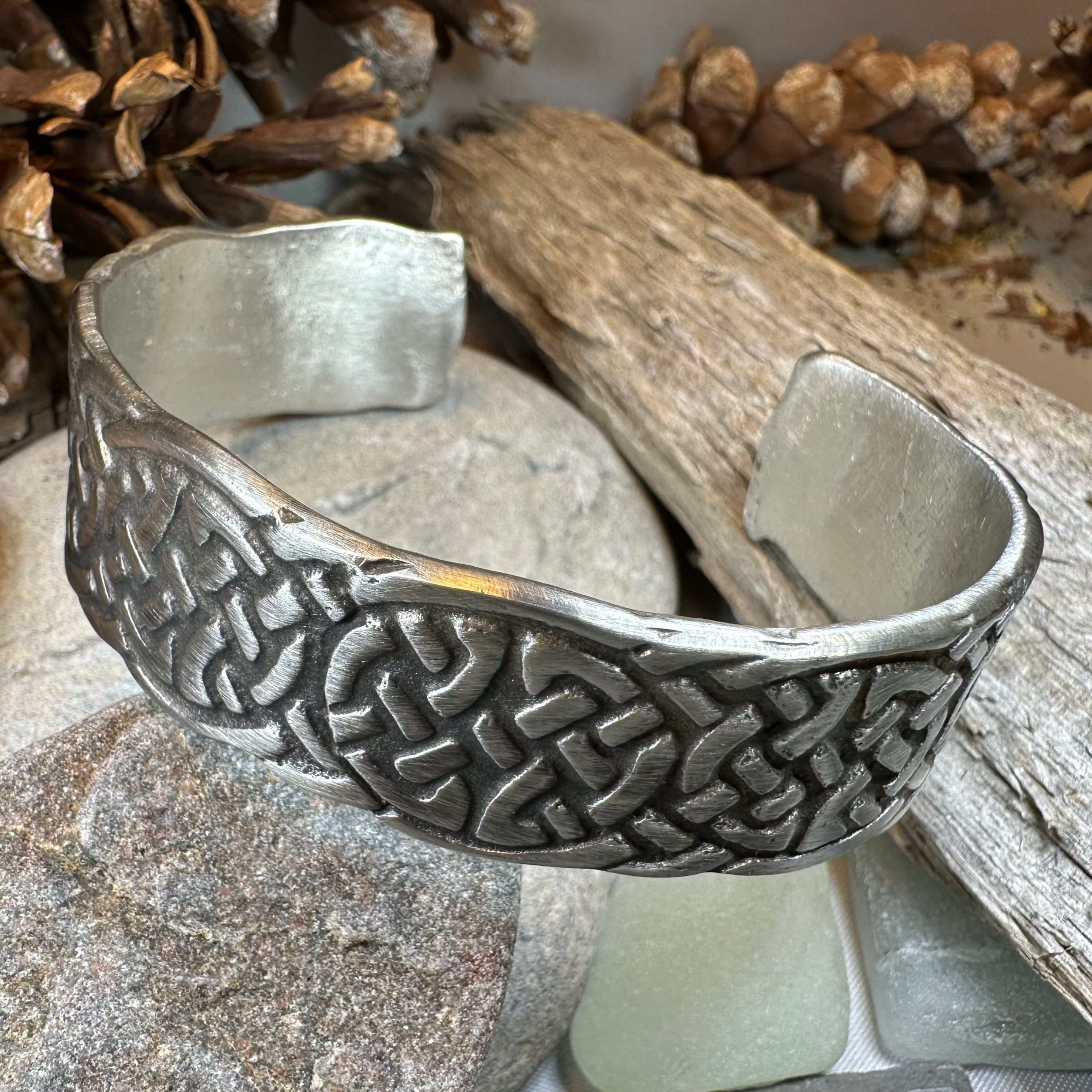 Celtic Knot Pewter Cuff Bracelet for Women - Handmade Irish Jewelry - Adjustable Bangle for Everyday Wear, Gifts & Special Occasions