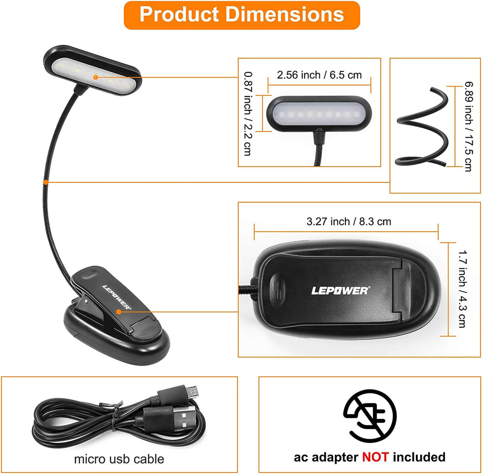 Clip on Book Light - Dimmable LED Reading Light with Eye Care, Battery Powered for Night Reading, Studying & Travel