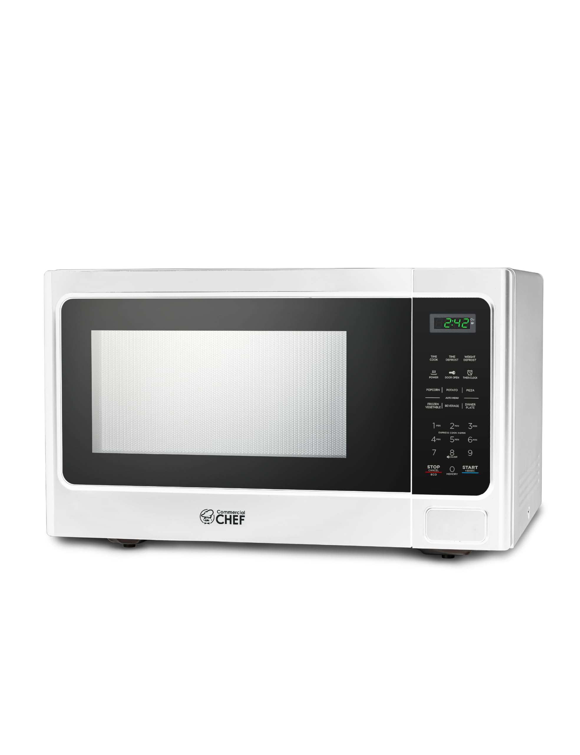 Commercial Chef 1.3 Cu Ft 1000W Countertop Microwave with 10 Power Levels, Push Button Door Lock, Digital Controls & Timer - Perfect for Home Kitchen, Office, Dorm Rooms & Small Spaces (White)