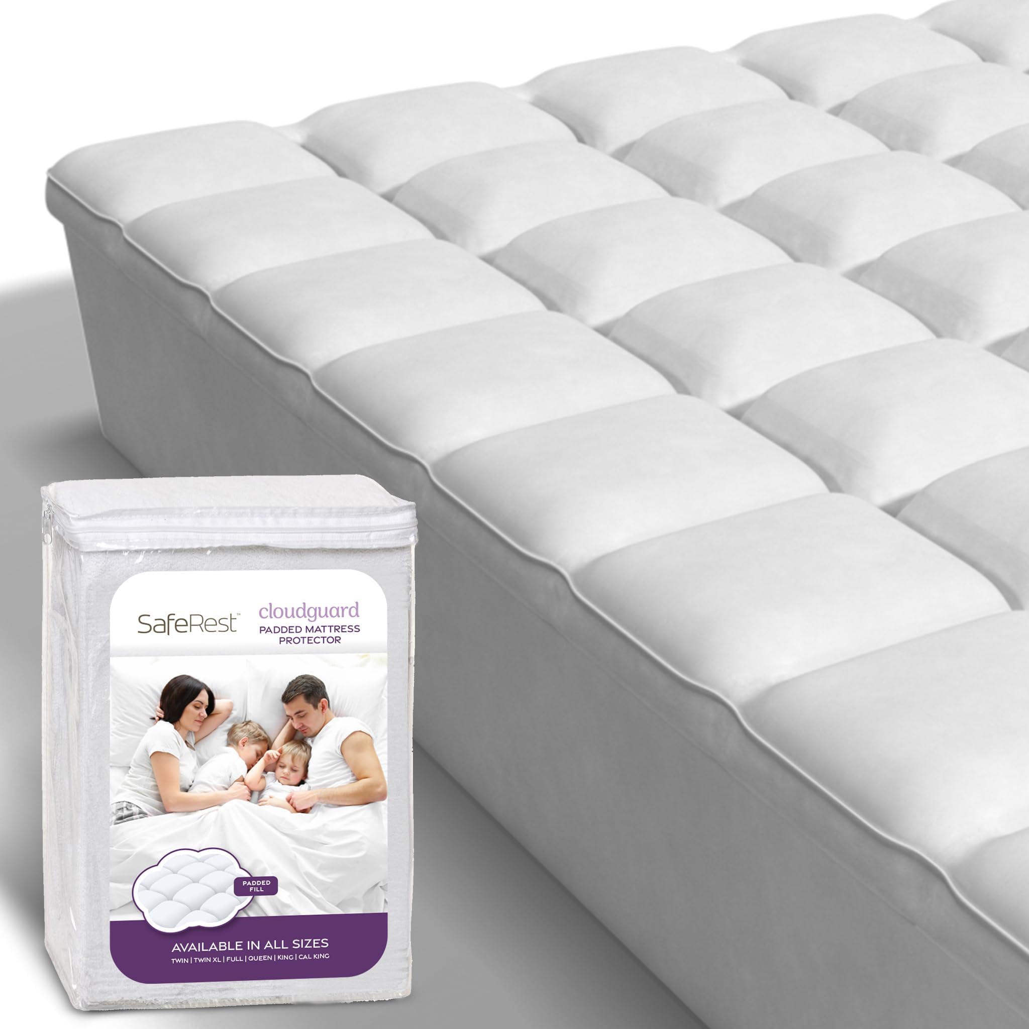 SafeRest CloudGuard Full Size Hybrid Mattress Protector & Pad - 100% Waterproof Quilted Pillow Top Cover - Extra Padded Plush Mattress Topper for Bed - Ideal for Allergy Protection, Spill Prevention & Enhanced Comfort