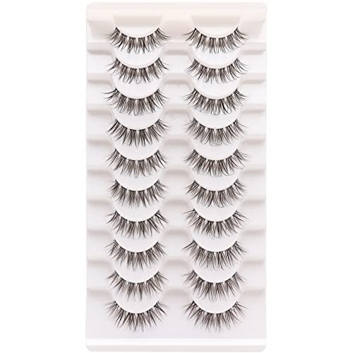 Losha False Eyelashes - 10 Pairs Fluffy CC Curl Faux Mink Lashes with Clear Band | Natural Look, Reusable Wispy Fake Eyelashes Like Individual Clusters | Perfect for Daily Wear, Special Occasions & Makeup Looks (Style DT13)