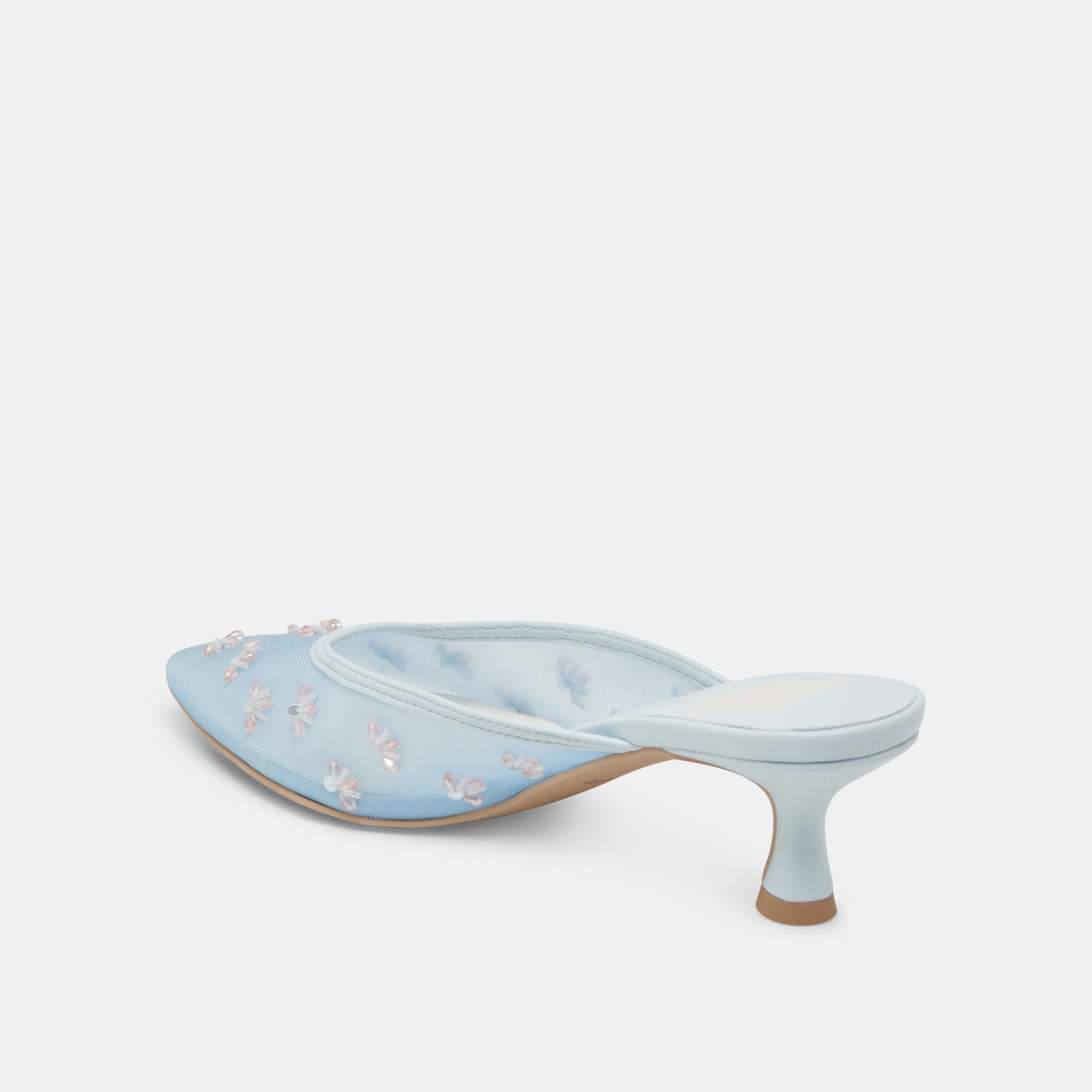 CLARA Wide Heels for Women - Ice Blue Mesh Chunky Heels | Comfortable & Stylish High Heels for Parties, Weddings & Night Out