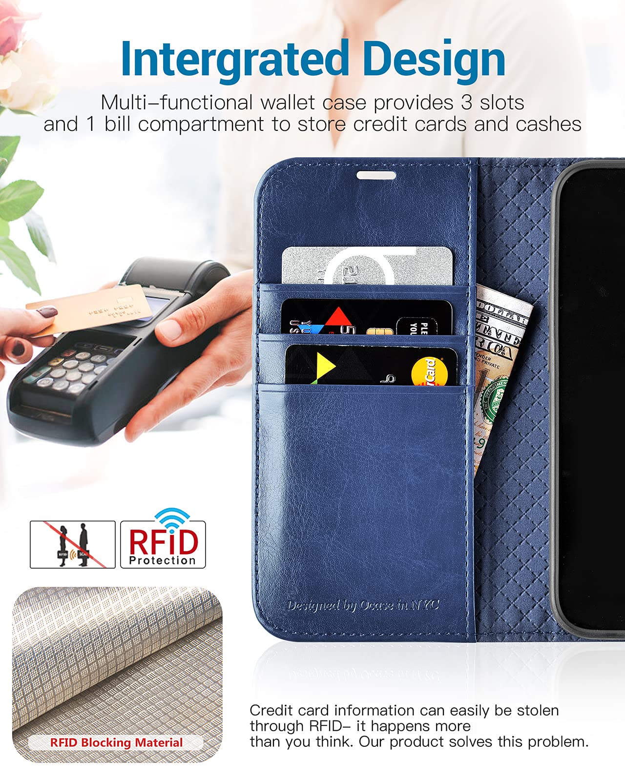 OCASE iPhone 13 Pro Max Wallet Case - PU Leather with Card Slots & Stand for Daily Use