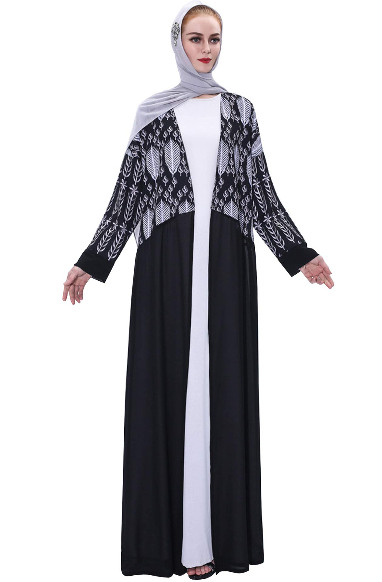 GladThink Women's Muslim Cardigan - Chiffon Stitching Kimono Cover Up for Prayer, Beach & Casual Wear
