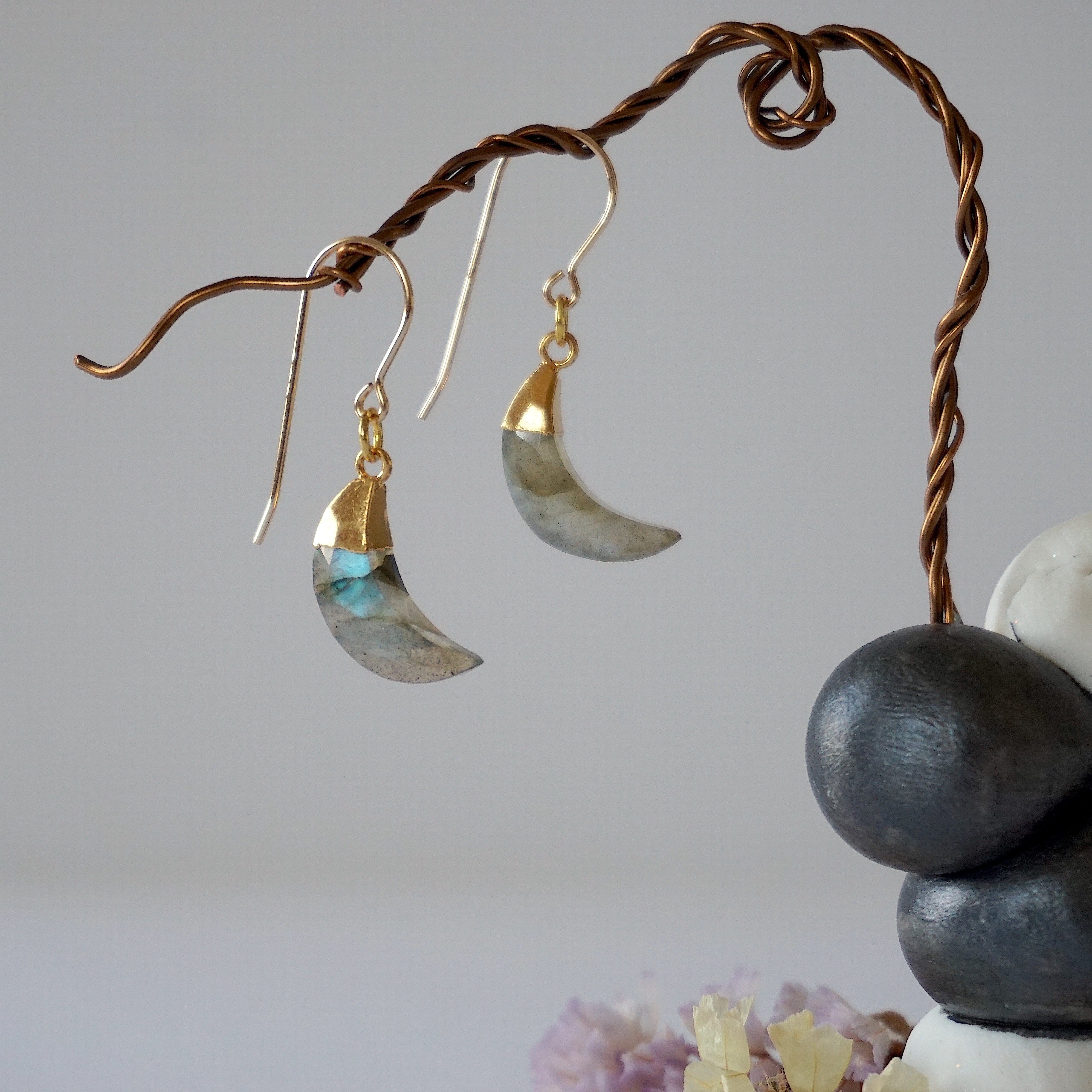 Labradorite Moon Drop Earrings - 14K Gold Filled Dangle Earrings for Women | Perfect for Weddings, Parties & Everyday Elegance