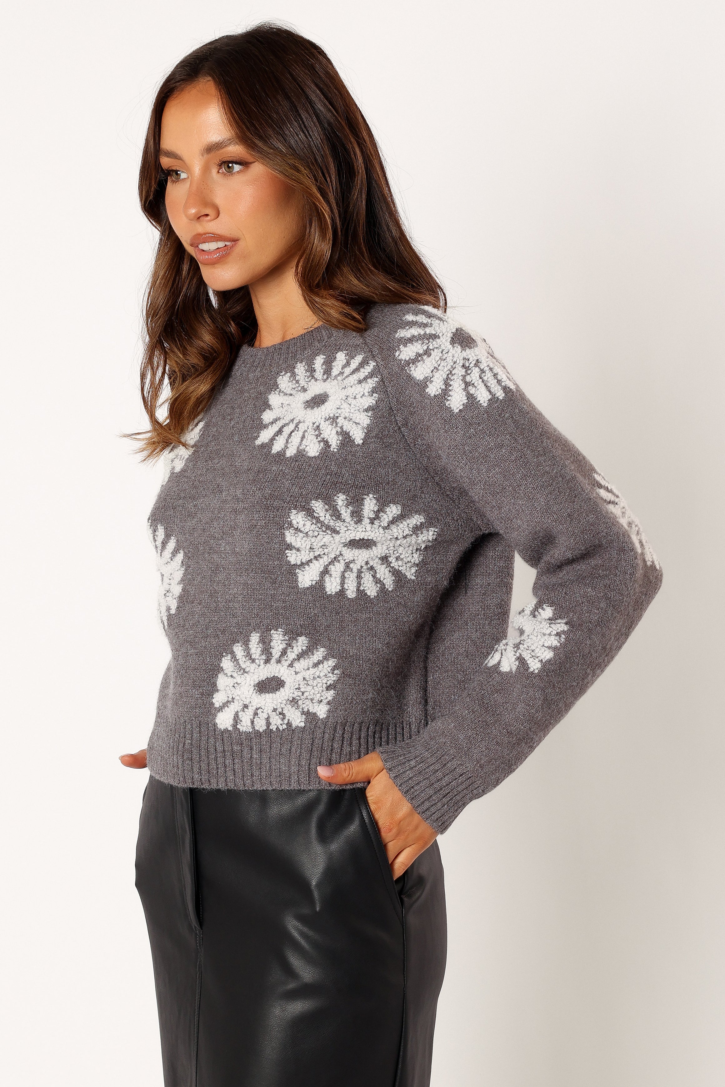 Chandler Knit Sweater for Women - Soft Grey & White Pullover | Cozy Winter Sweater for Casual Wear, Office & Date Nights