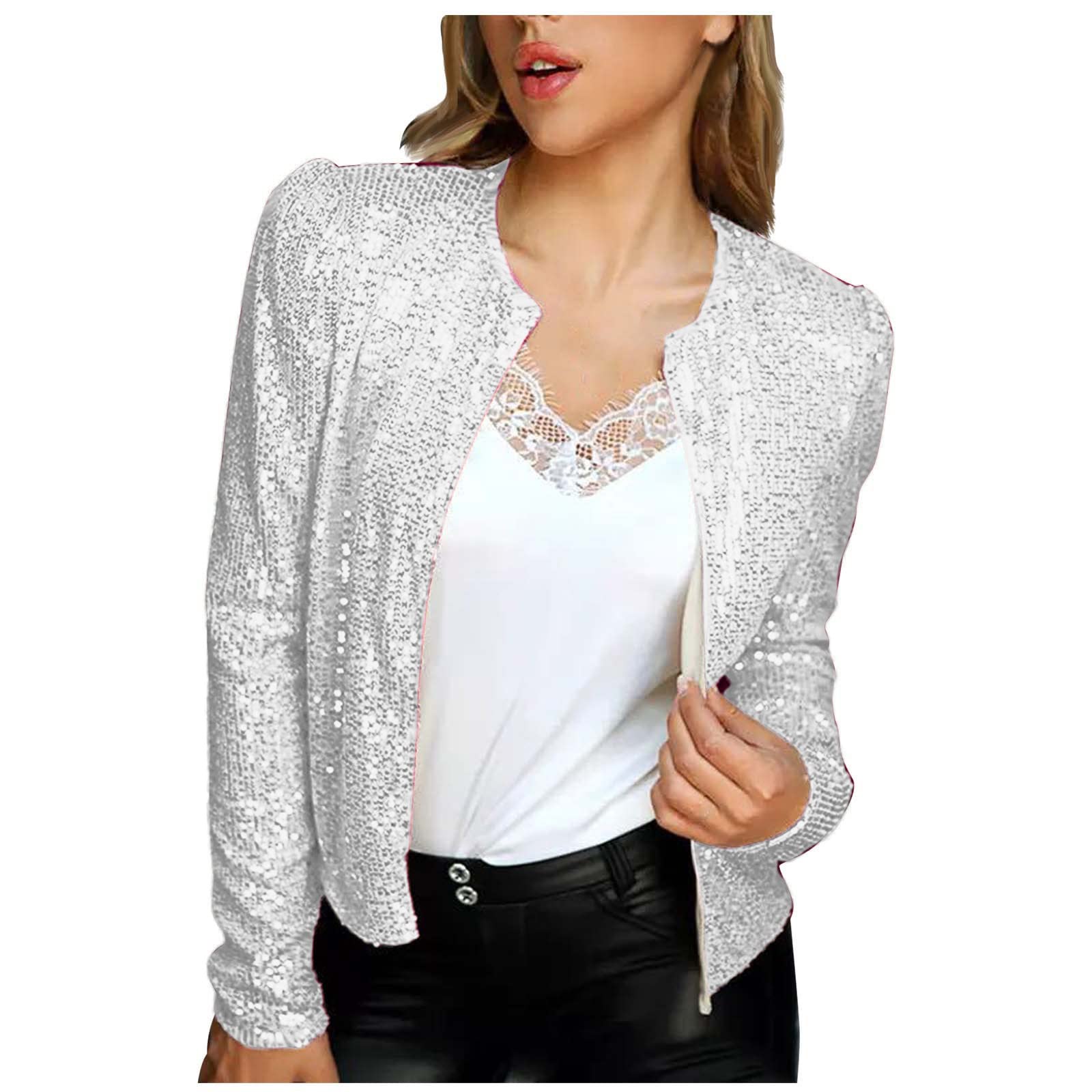 Women's Sequin Blazer Jacket - Sparkle Glitter Coat with Lapel & Open Front | Long Sleeve Party Blazer for Cocktail Dresses, Office Wear & Night Out Outfits | Open Box Warehouse Clearance Deal