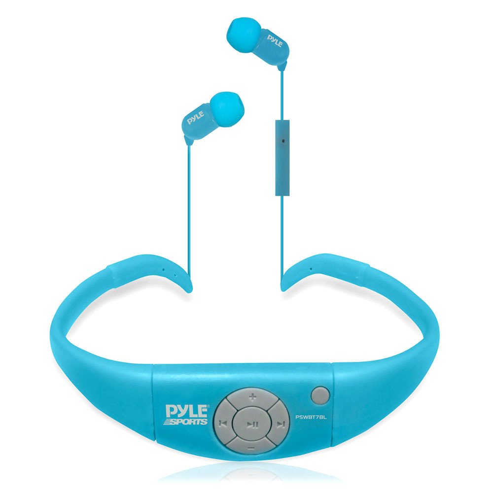 Pyle Upgraded Bluetooth Sports Headphones with Microphone - Wireless Waterproof Headset for Running, Gym & Swimming - Hands-Free Calling, LED Lights, Stereo Sound (Blue) - Perfect for Workouts, Cycling & Outdoor Activities