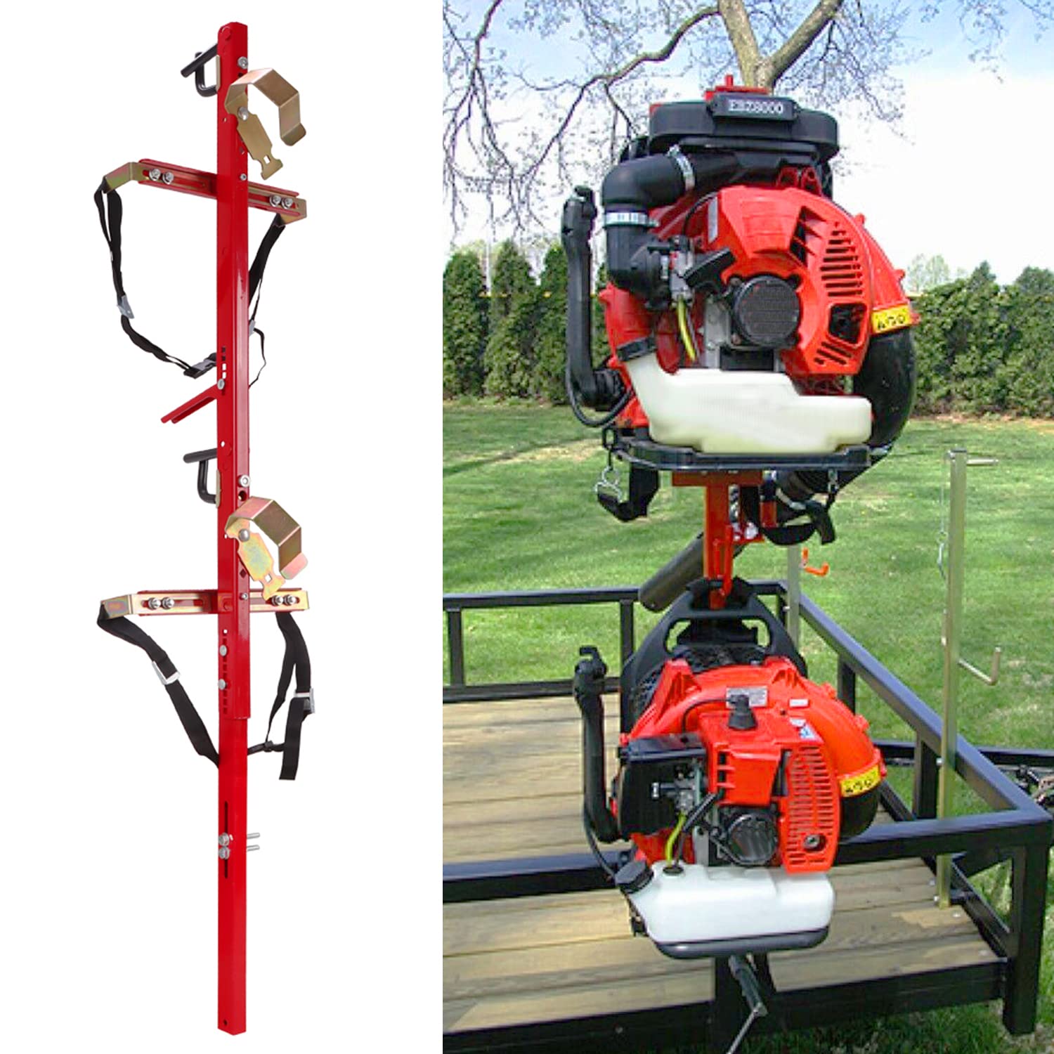 ELITEWILL 2-Pack Trailer Backpack Blower Rack Storage Holder - Heavy Duty Mounting Bracket for Lawn Care & Landscaping Equipment - Fits Open Trailers, Trucks & Utility Vehicles (Perfect for Professional Landscapers & Yard Maintenance)