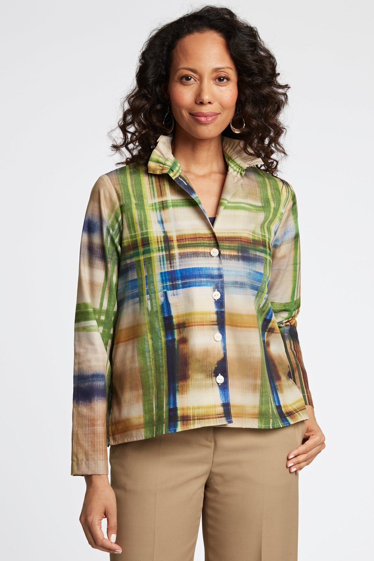 Carolina Painterly Plaid Long Sleeve Shirt Jacket for Men & Women - Stylish Flannel Shacket for Fall & Winter - Perfect for Outdoor Adventures, Casual Wear & Layering