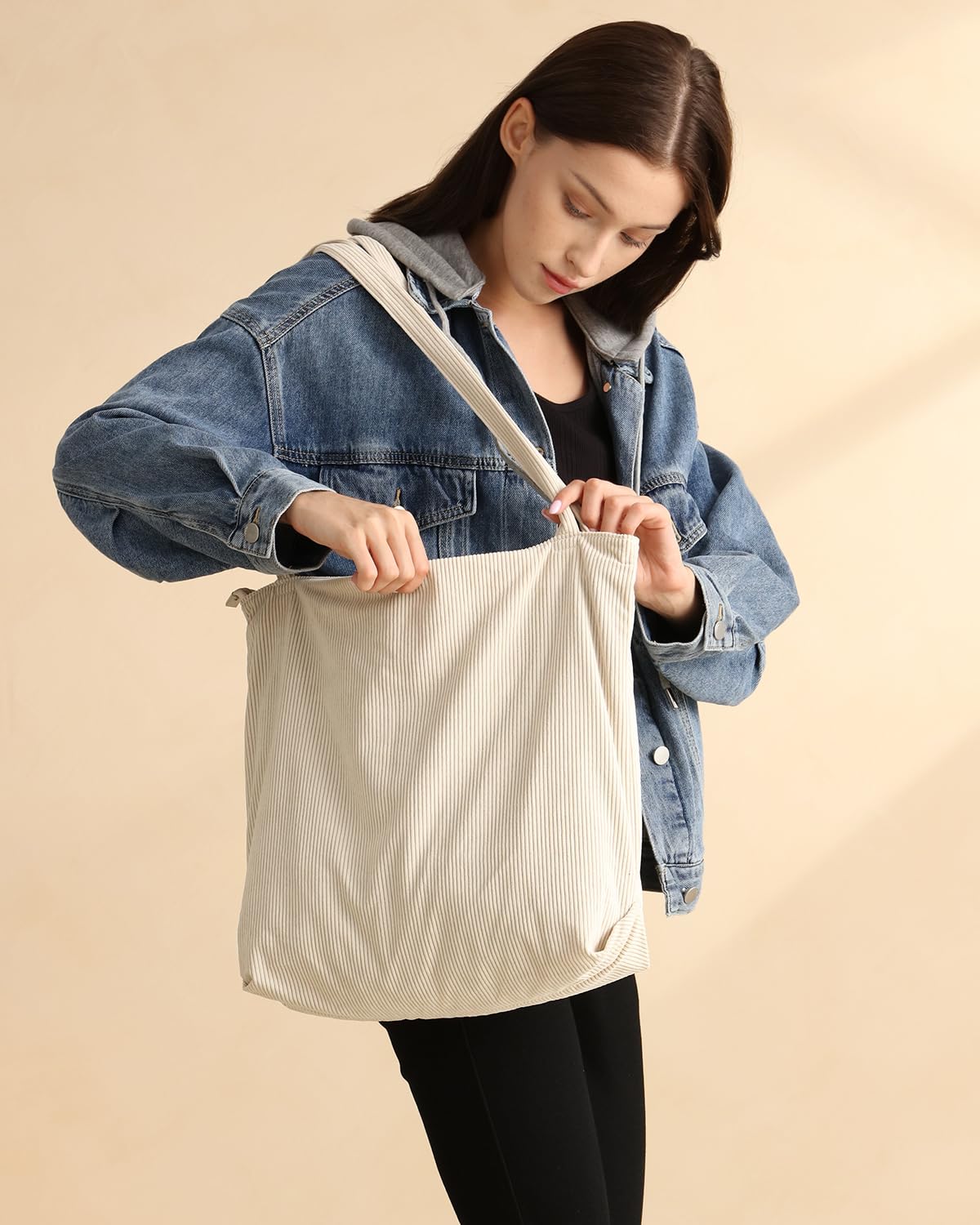 iioscre Women's Corduroy Tote Bag - Stylish Zippered Hobo Handbag with Large Capacity & Inner Pockets | Perfect for Work, Travel & Everyday Use