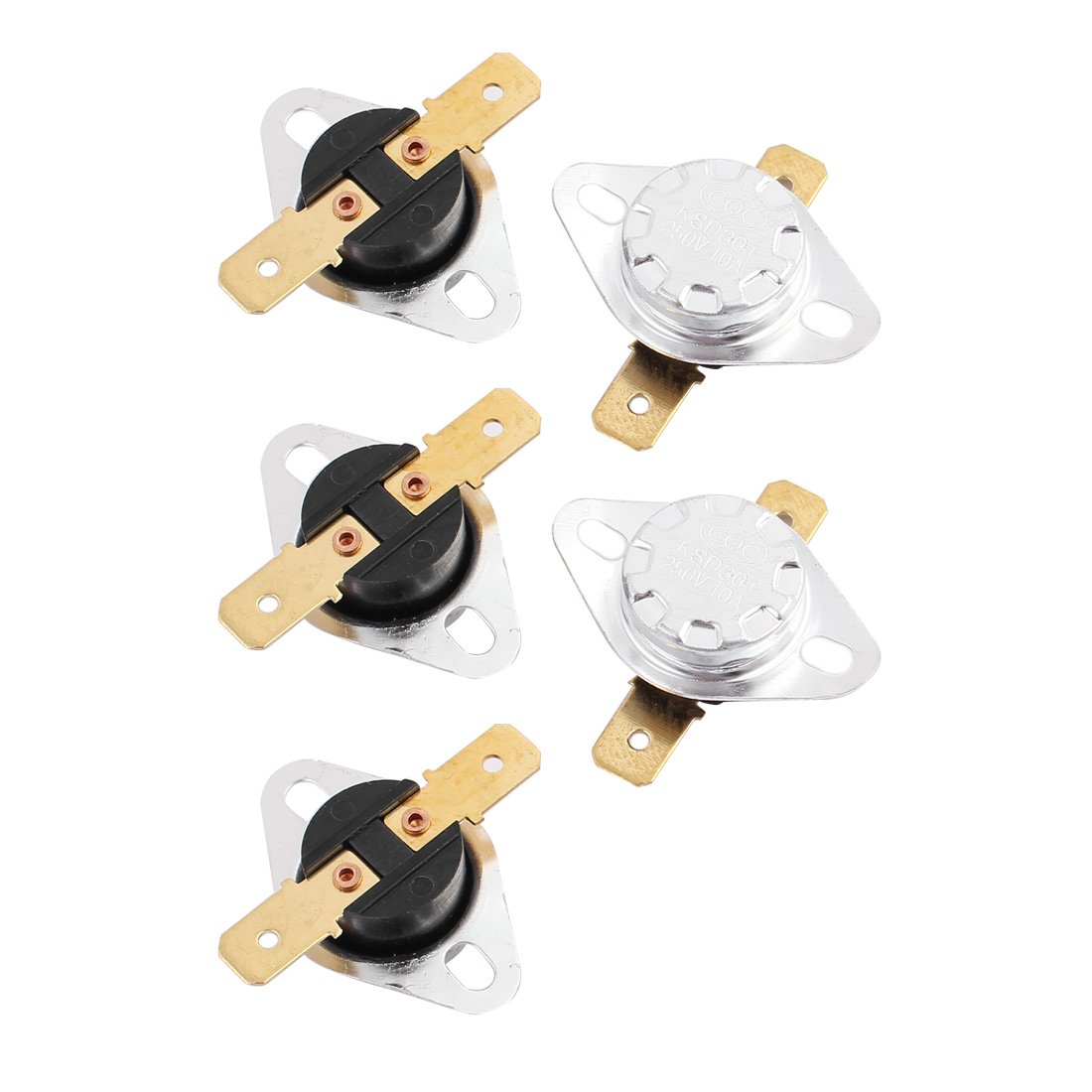 5 Pcs KSD301 Thermostat Temperature Control Switch 250V 10A 110°C with Accessories - Silver Tone for HVAC, Water Heaters & Home Appliances