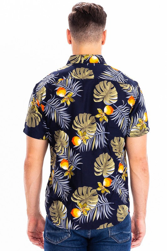Hawaiian Button Down Shirt for Men - Tropical Floral Print Short Sleeve Casual Shirt - Perfect for Beach, Vacation, and Summer Outfits