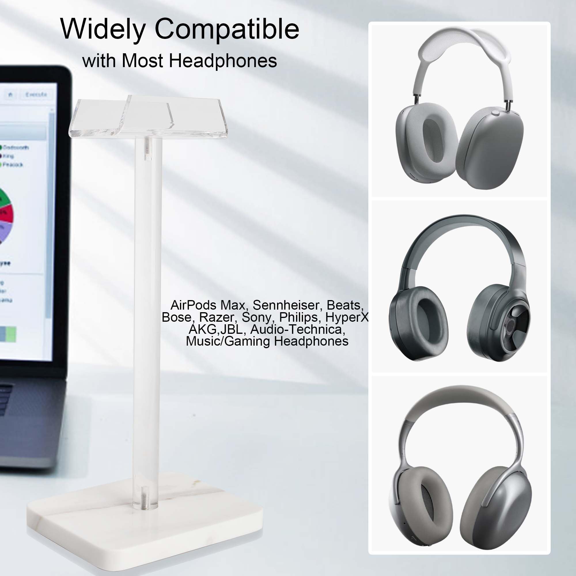 Acrylic & Marble Headphone Stand for Desk - Universal Gaming Headset Holder with Non-Slip Base - Perfect for Music, Work & Gaming Accessories (1 Pack, DP029) - Ideal for Home Office, Gaming Setup & Studio Organization