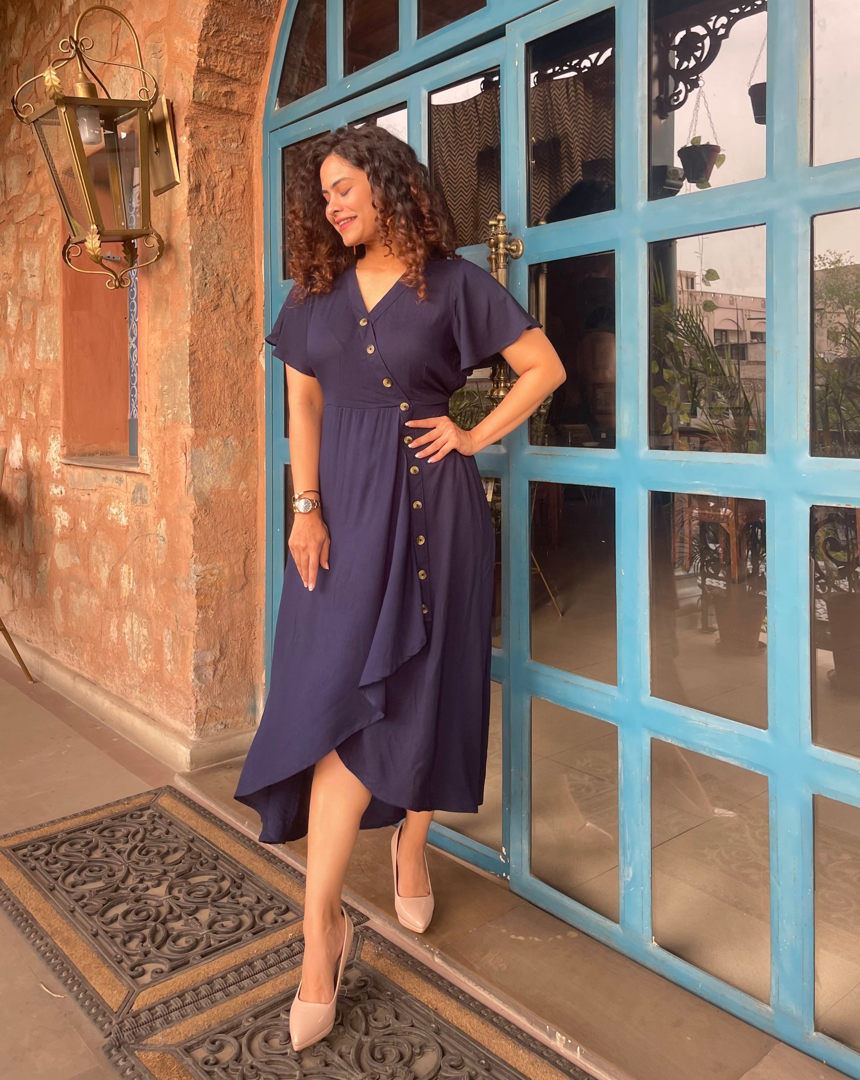 Navy Blue Summer Maxi Dress for Women - Flowy Long Beach Dress with Pockets - Perfect for Vacations, Weddings & Casual Outings