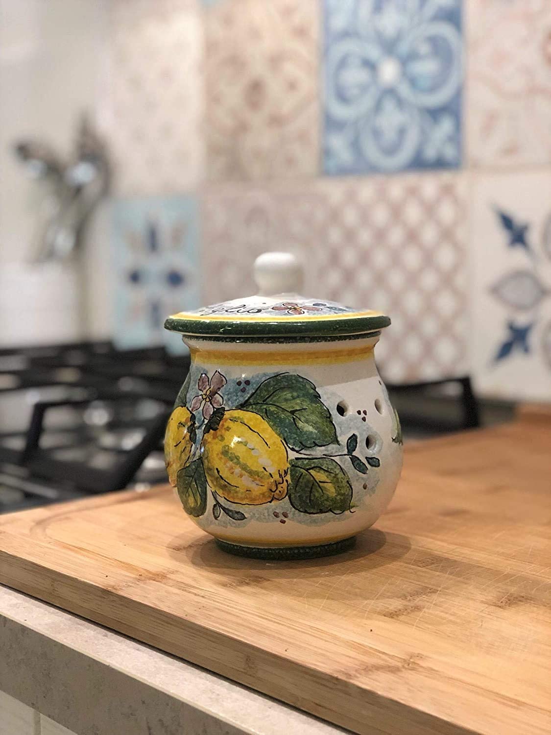 Hand-Painted Italian Ceramic Garlic Jar Holder - Tuscan Art Pottery by CERAMICHE D'ARTE PARRINI | Authentic Made in Italy Home Decor for Kitchen & Dining Room