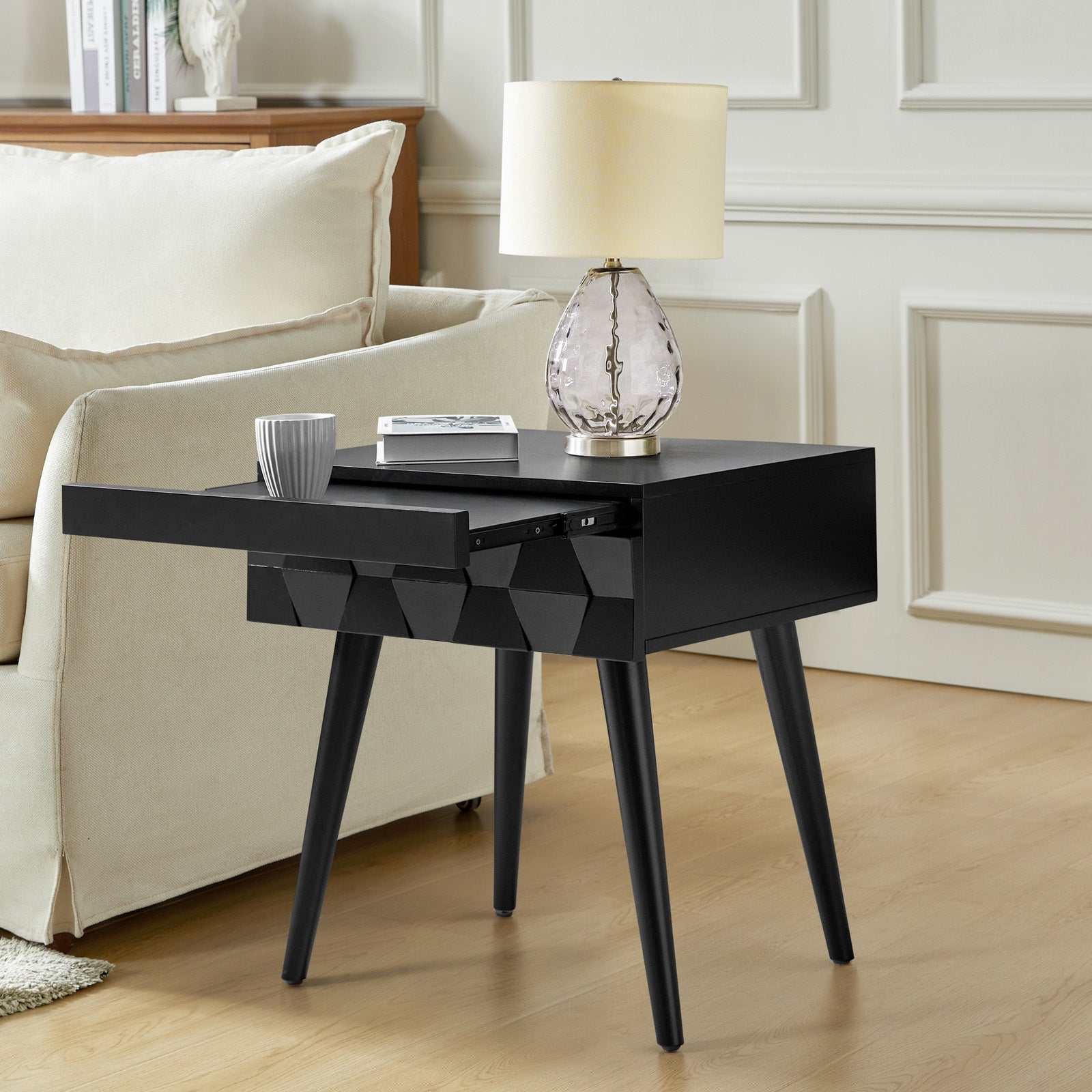 Vivian Mid-Century Modern Nightstand with USB Charging Station - Wooden Bedside Table with Drawer & Shelf - Perfect for Bedroom, Living Room, or Guest Room - Fast Charging & Stylish Storage Solution
