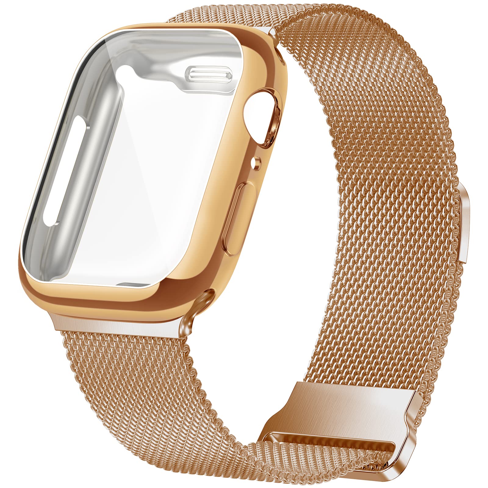 Geoumy Stainless Steel Milanese Loop Band for Apple Watch 38mm/40mm/41mm - Magnetic Replacement Strap Compatible with iWatch Series 10/9/8/7/6/5/4/3/2/1 SE - Rose Gold Metal Watch Band for Women & Men - Perfect for Workouts, Office & Everyday Wear