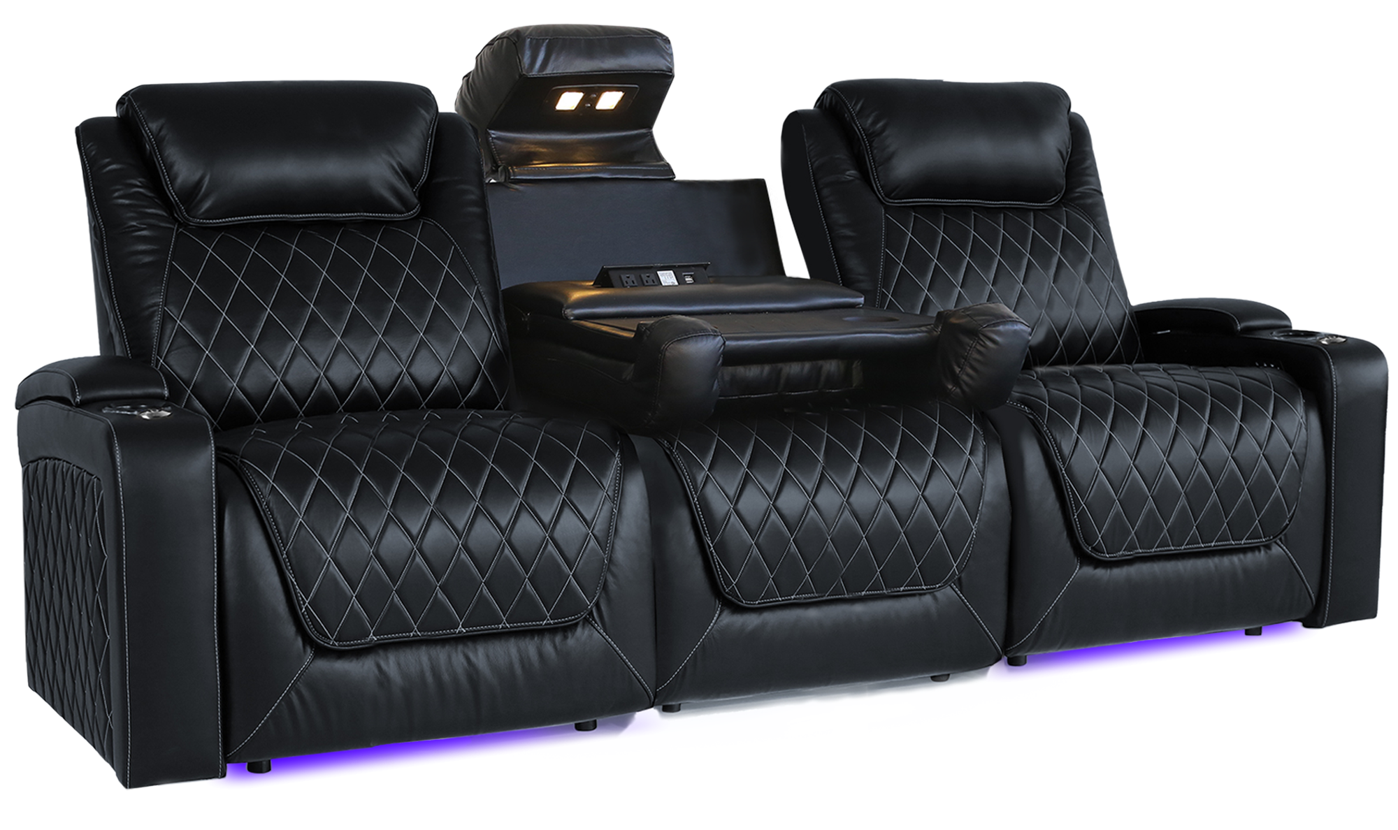 Valencia Oslo XL Console Leather Home Theater Seating - Row of 3 with Dropdown Center in Midnight Black | Luxury Recliner Sofa for Movie Nights & Gaming Setup