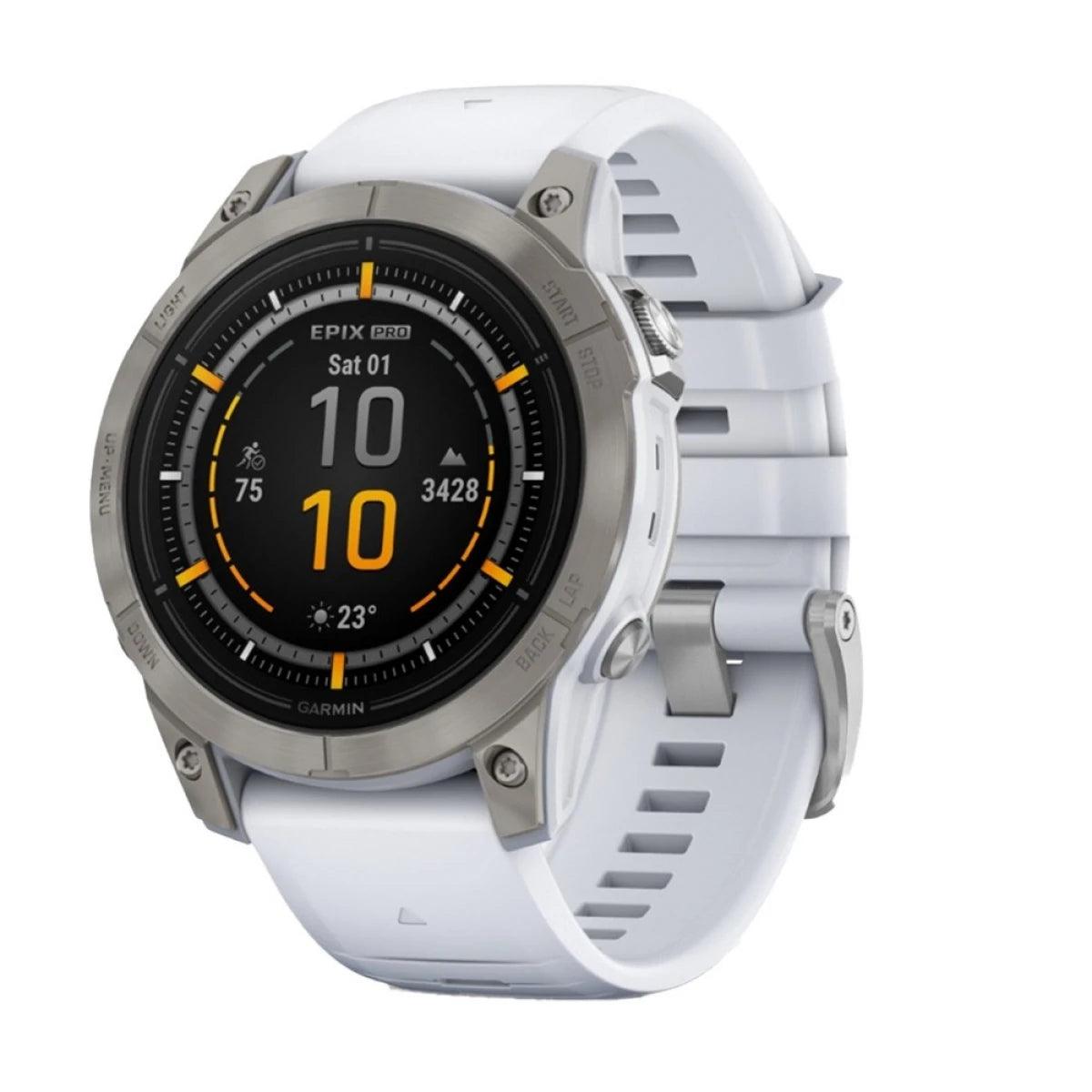 Garmin Epix Pro Gen 2 47mm Sapphire Titanium Smartwatch with White Silicone Band - Premium GPS Fitness Tracker for Running, Hiking & Outdoor Adventures