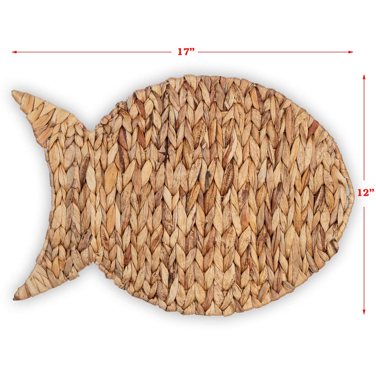 Woven Water Hyacinth Placemats Set of 4 - 12x17 Inch Nautical Fish Design Rattan Placemats for Dining Table - Natural Wicker Beach Theme Table Mats for Coastal Decor, Summer Parties & Outdoor Entertaining