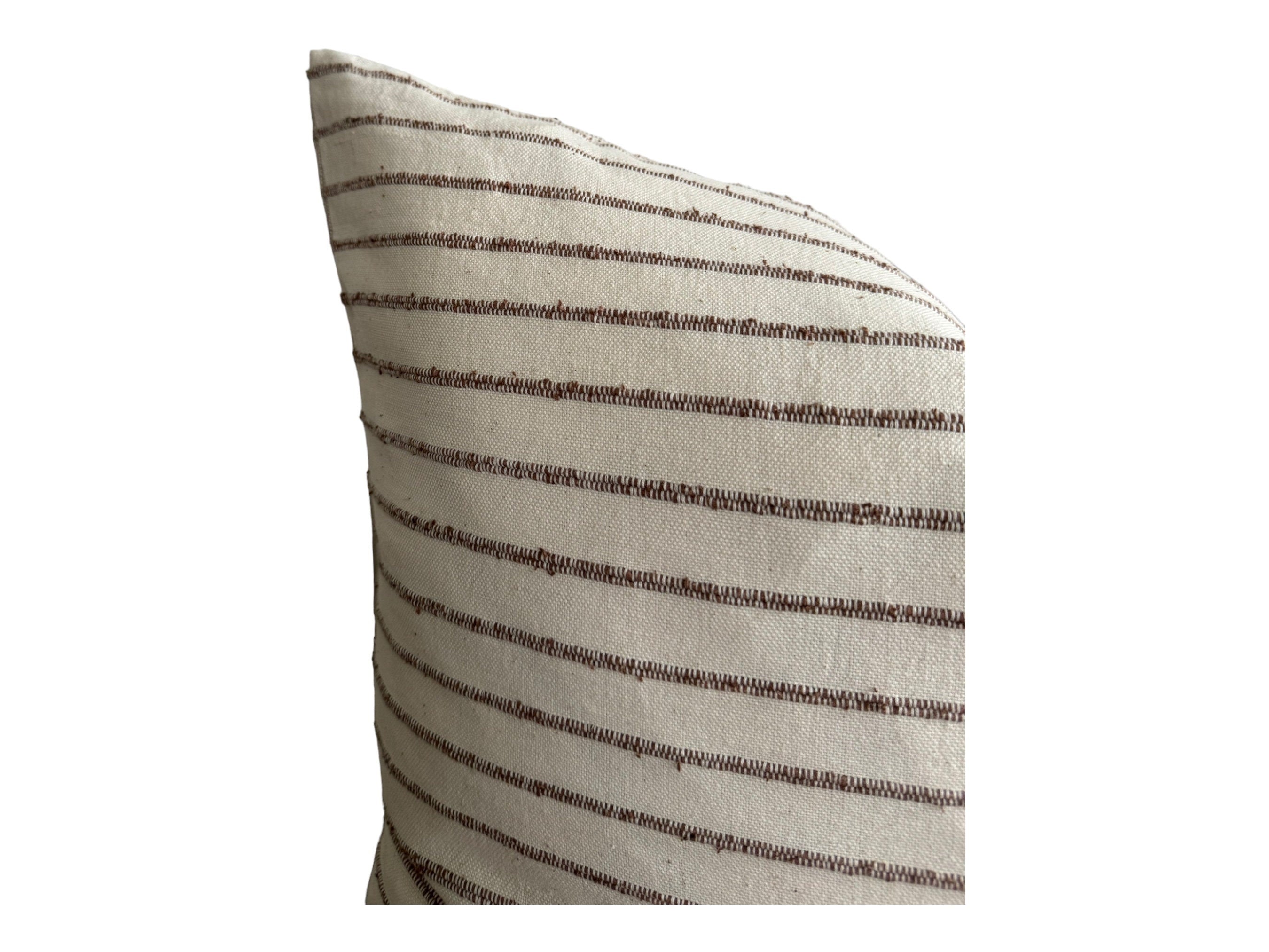 Designer Woven Brown Slub Stripe Pillow Cover - Soft Cotton Decorative Throw Pillow Case for Sofa, Bed & Home Decor