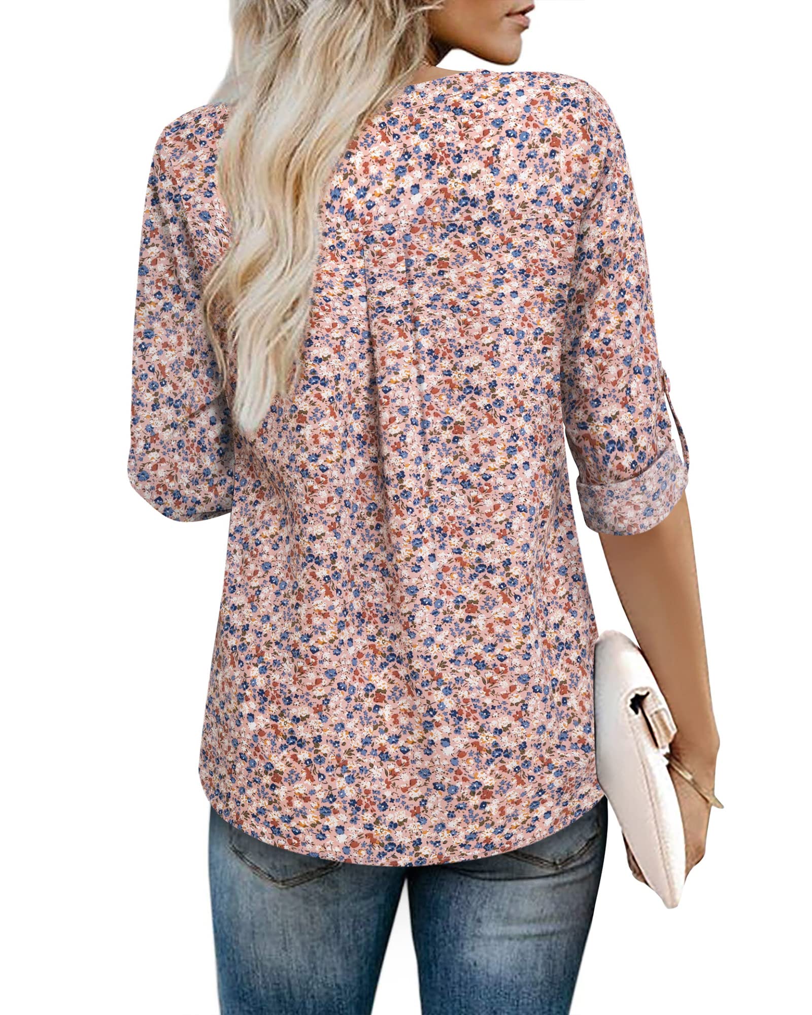 Youtalia Women's Casual Blouses - Loose Fit V-Neck 3/4 Sleeve Tunic Tops for Work & Everyday Wear | Office, Date Night & Weekend Outfits