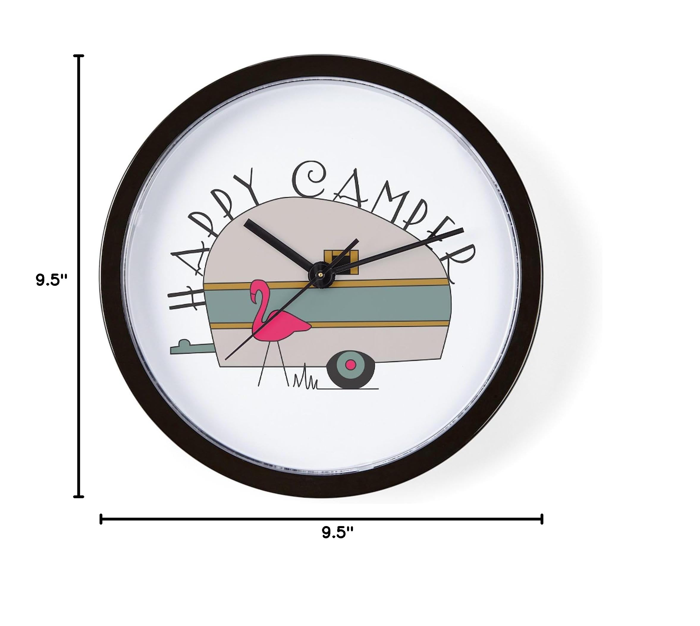 Happy Camper 10-Inch Wall Clock - Decorative Clock for Living Room, Kitchen, Office & Cabin Decor - Perfect for Home, Camping Enthusiasts & Outdoor Lovers