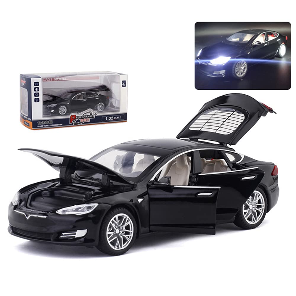 1:32 Scale Diecast Tesla Model S Alloy Toy Car with Pull Back Action, Lights & Sound - Mini Collectible Vehicle for Kids Ages 3+ | Birthday Gift, Christmas Present, STEM Learning Toy for Toddlers