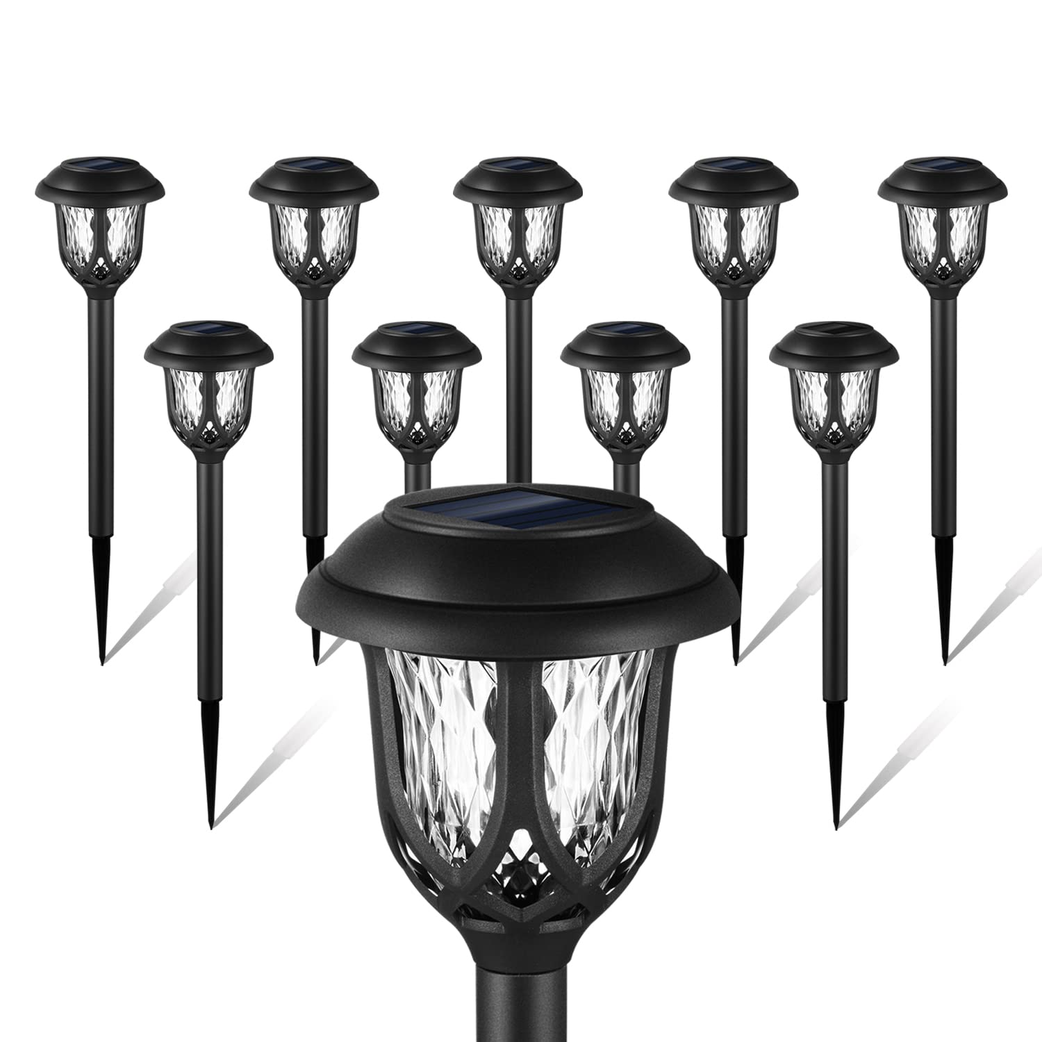 10 Pack Solar Pathway Lights Outdoor - Waterproof Solar Powered Garden Lights for Walkway, Sidewalk, Driveway - Decorative Landscape Lighting (Black, Cool White) - Perfect for Patio, Yard, and Garden Decoration
