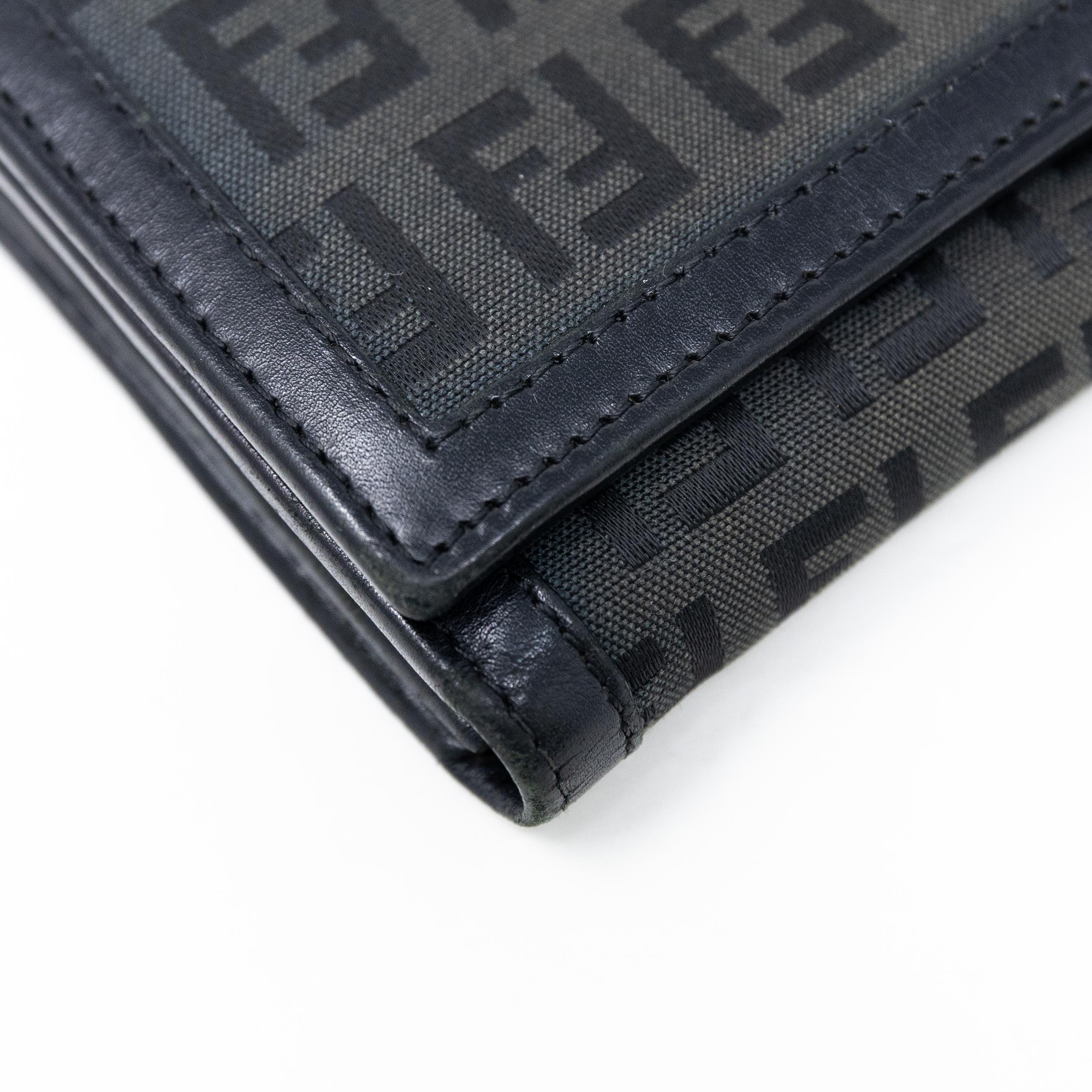 Fendi Black Zucchino Leather Wallet for Women - Luxury Designer Bifold Wallet with Coin Pocket - Perfect for Everyday Use, Travel & Gift Giving