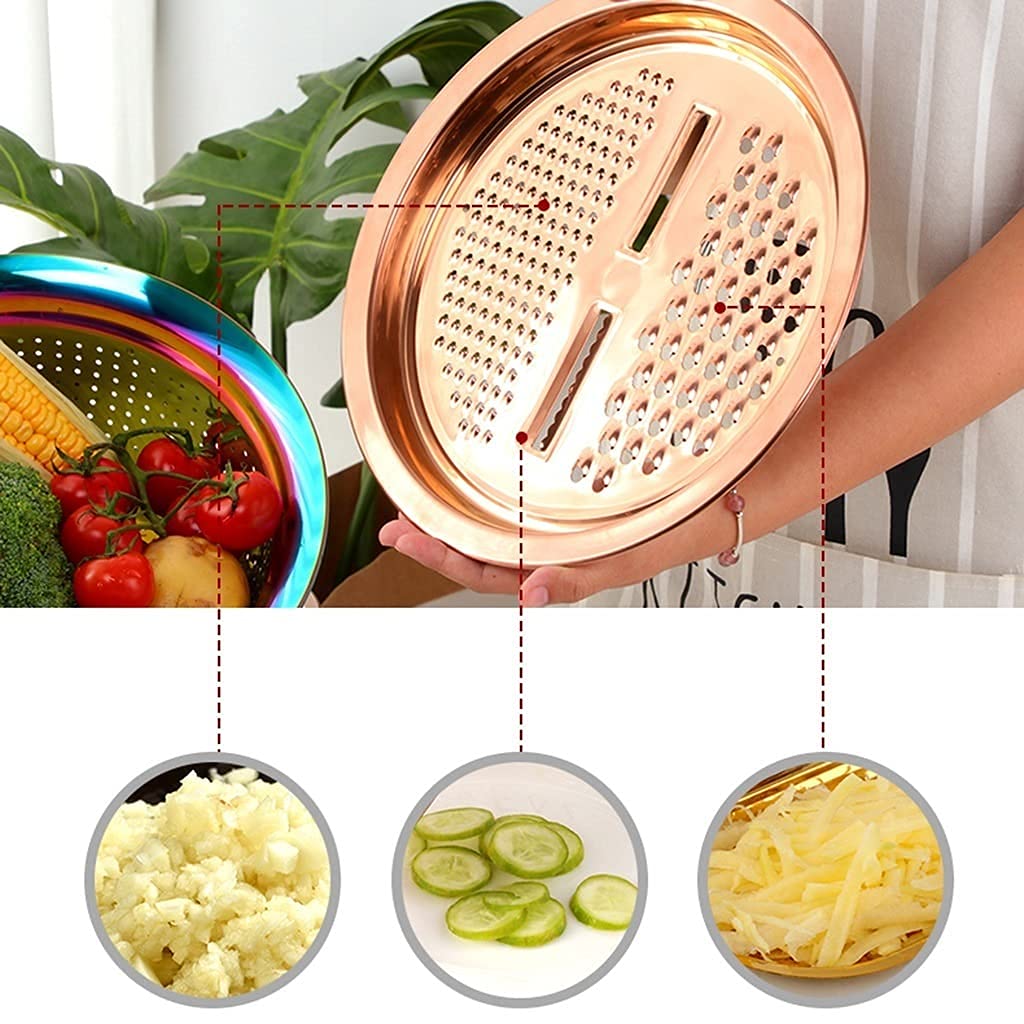 11 Inch Stainless Steel Colander & Strainer - 3-in-1 Multipurpose Kitchen Basket with Julienne Grater for Vegetables, Pasta, Salad | Perfect for Draining, Washing & Food Prep