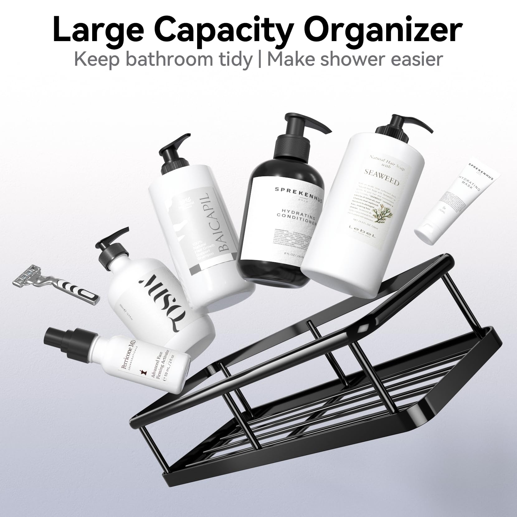 YASONIC 6-Pack Large Capacity Shower Caddy Organizer with Soap Holder & 12 Hooks - Rustproof No-Drill Bathroom Shelves for Shower Storage - Perfect for Small Bathrooms, Dorm Rooms & Apartment Showers