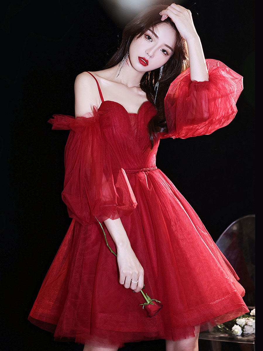 Elegant Red Sweetheart Neckline Tulle Short Prom Dress - Fluffy Puffy Homecoming Party Gown for Women | Perfect for Prom, Homecoming, Cocktail Parties & Special Occasions