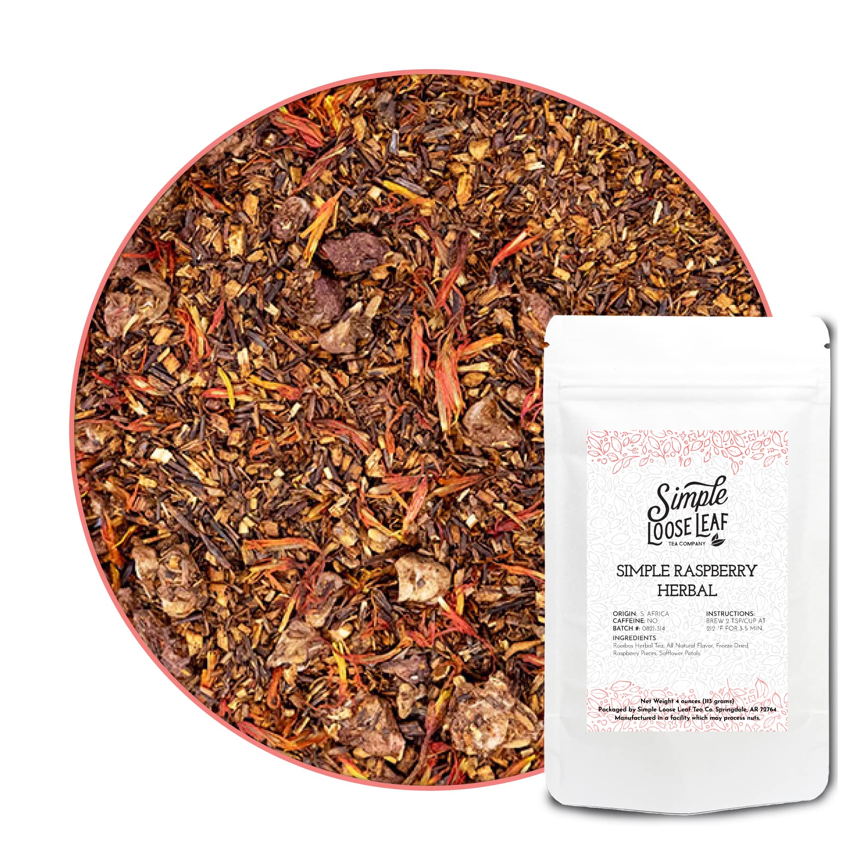 Premium Loose Leaf Raspberry Herbal Tea - Caffeine Free, Rich & Sweet Flavor - 4oz Bag - Perfect for Relaxation, Afternoon Tea & Gift Giving