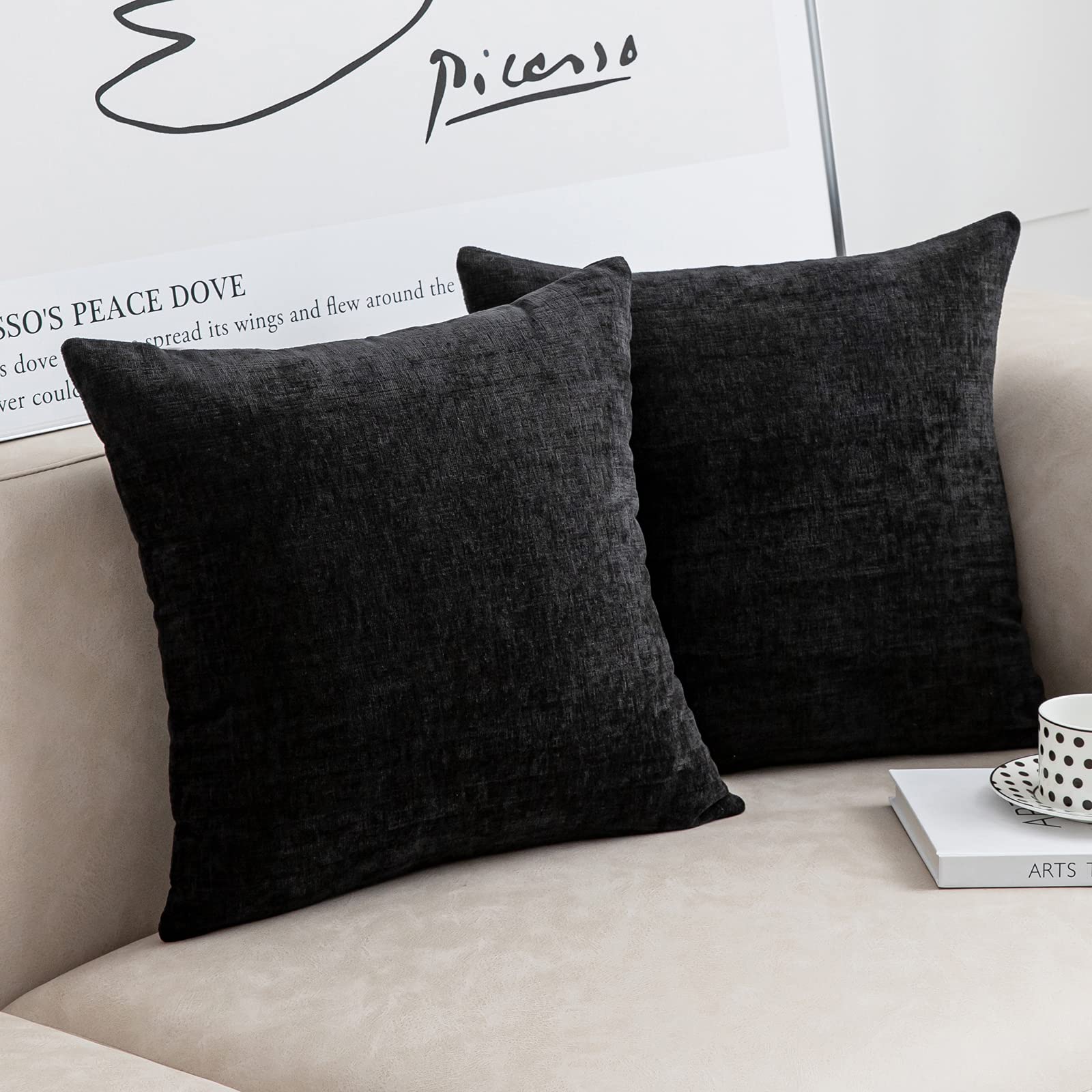 Anickal Black Pillow Covers 20x20 Inch Set of 2 - Modern Farmhouse Rustic Decorative Square Throw Pillow Cases for Sofa, Couch & Living Room - Home Decor Accent for Cozy Farmhouse Style