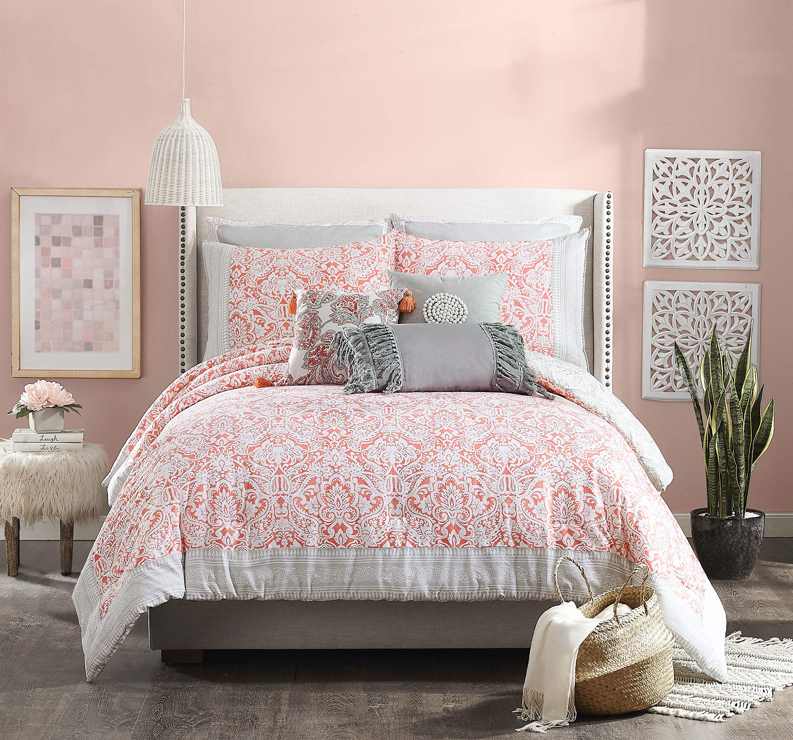 Jessica Simpson Coral Gables Comforter Set - Twin/Twin XL Size - Soft Pink & Grey Bedding - Perfect for Kids' Rooms, Guest Beds & Dorm Decor