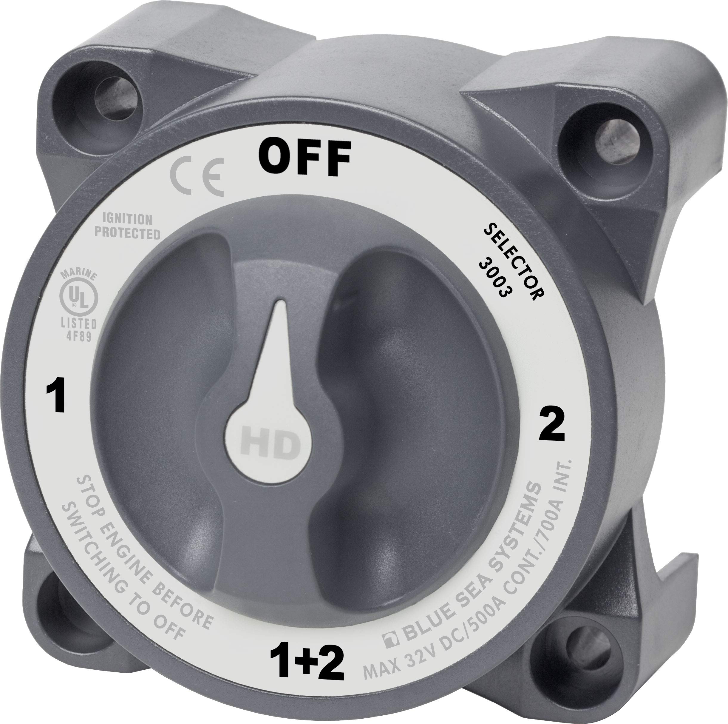 Blue Sea Systems 3003 HD Battery Switch Selector - Heavy Duty Marine Battery Switch for Boats, RVs & Off-Grid Power Systems - Perfect for Dual Battery Setup & Emergency Power Switching