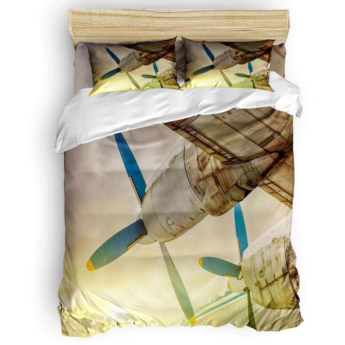 Sunteeny 4-Piece Twin Size Duvet Cover Set - Soft Aircraft Wing Design Bedding for Kids & Adults - All Seasons Comfort - Perfect for Bedrooms, Guest Rooms & Dorm Decor
