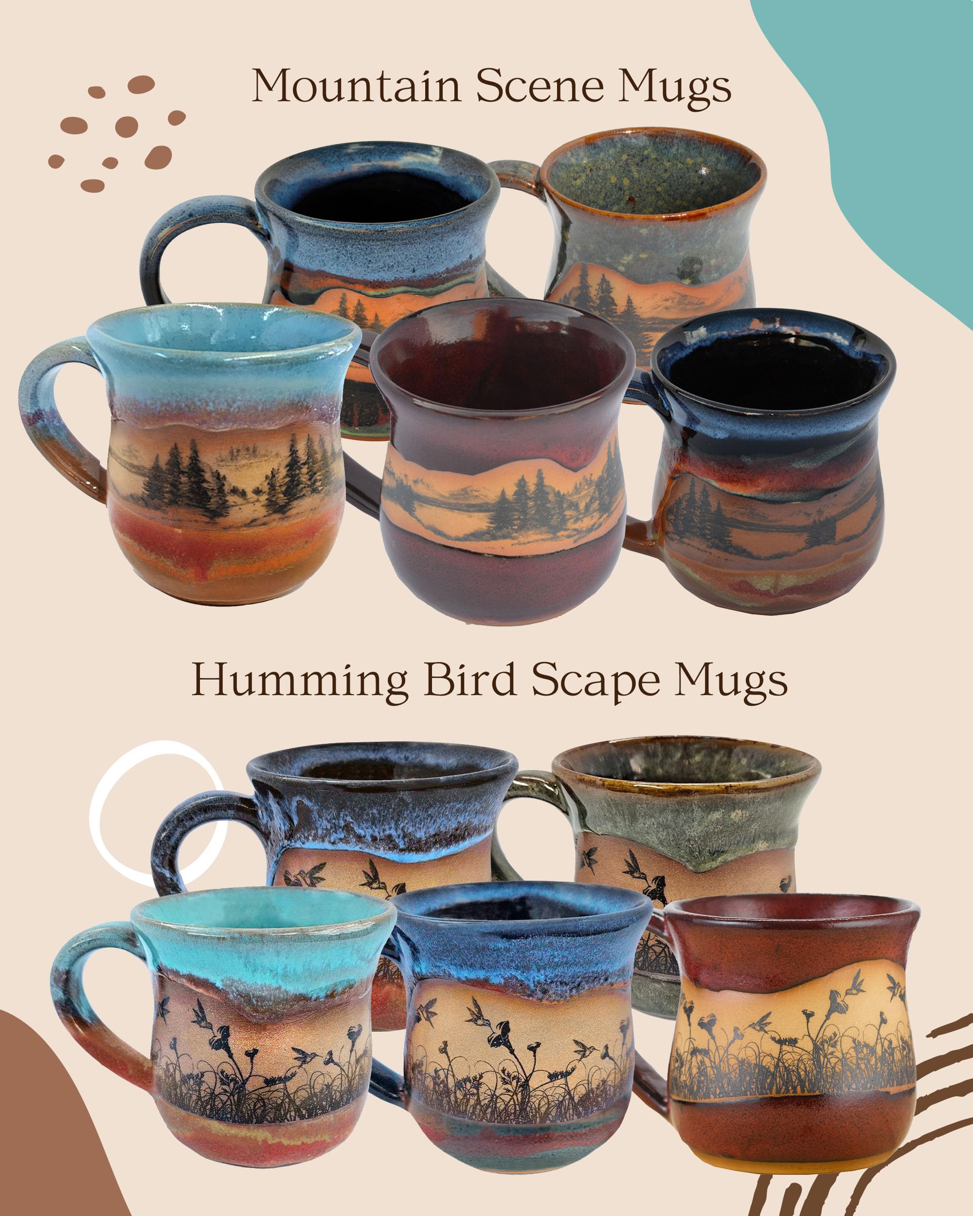 Handmade Ceramic Coffee Mug 14oz - Blue Mountain Design, Oven Dishwasher & Microwave Safe - Premium Kitchen Essentials for Home & Office Use - Made in Colorado USA
