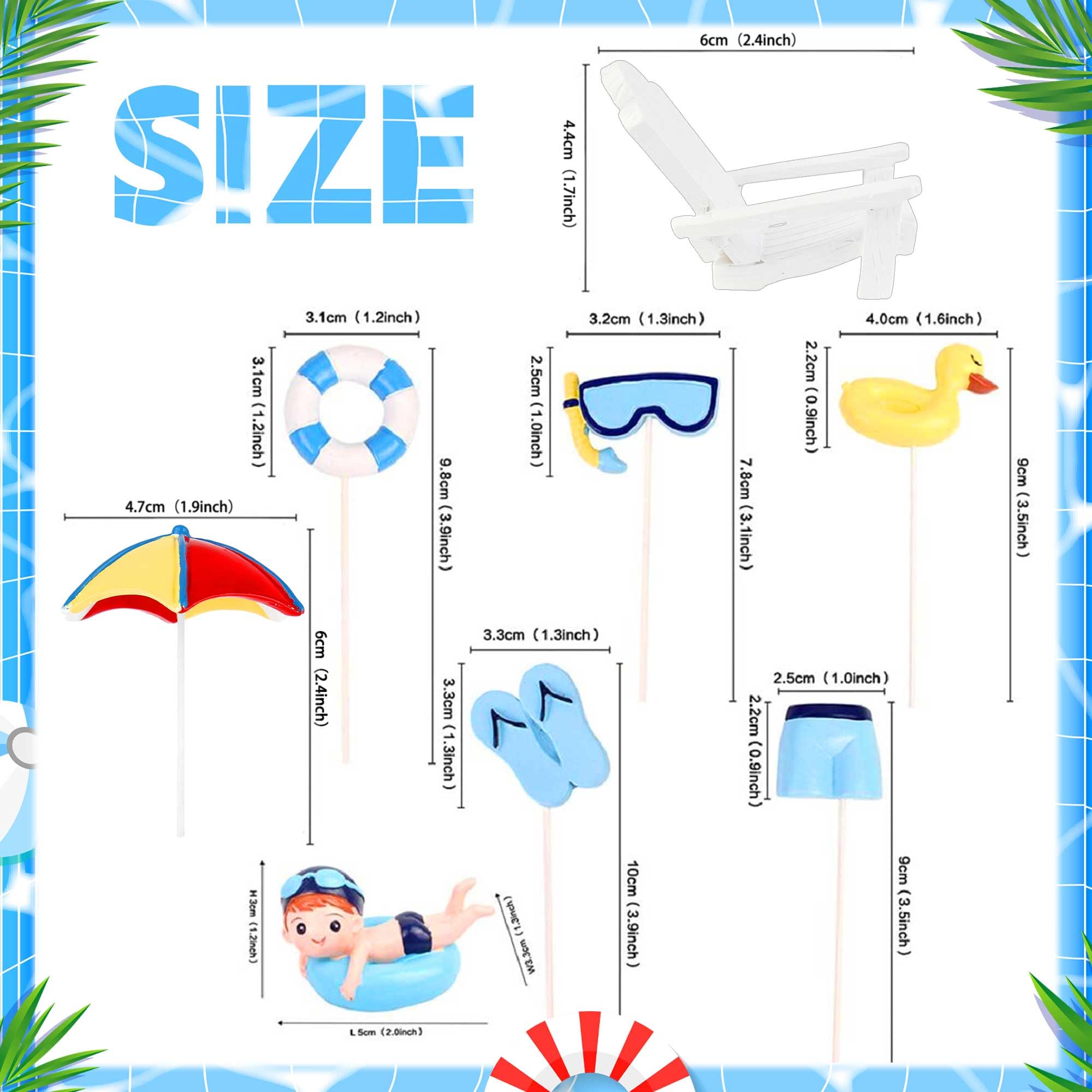 Swimming Pool Cake Topper & Beach Cake Decoration - Summer Birthday Party Supplies for Pool Parties, Beach Themed Cakes, and Summer Celebrations